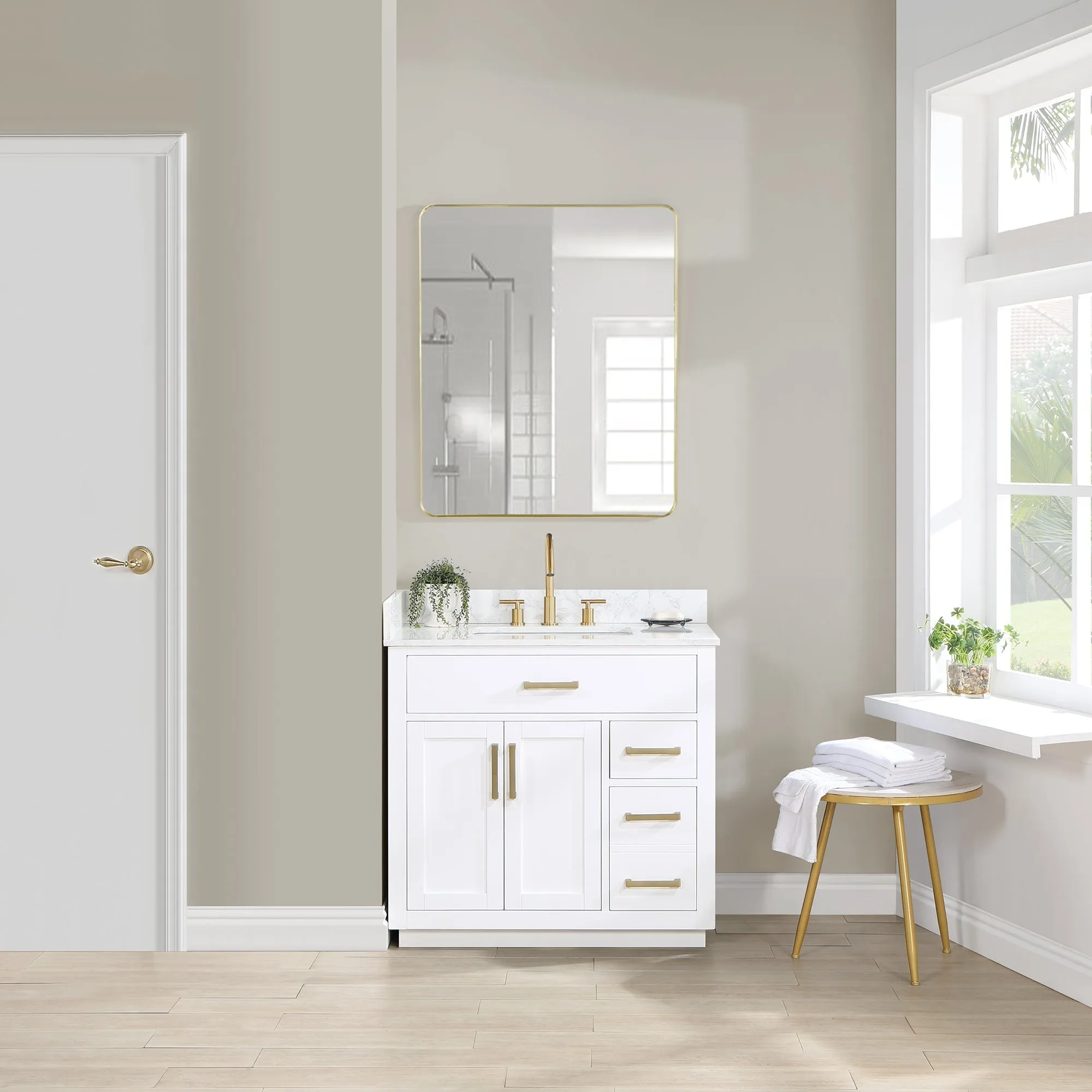 Altair Designs Gavino 36" Single Bathroom Vanity with Composite Stone Countertop - 557036-RB-GW