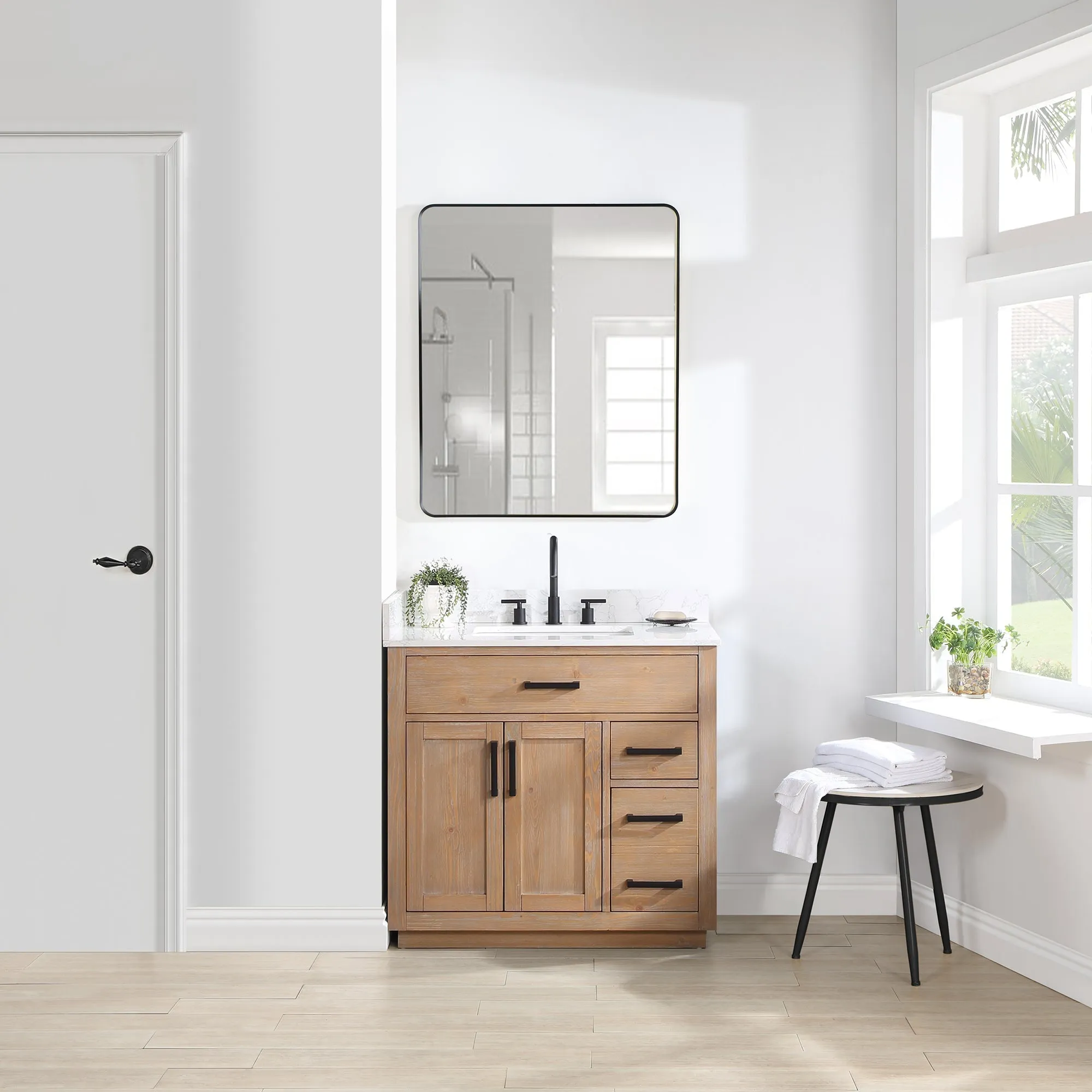 Altair Designs Gavino 36" Single Bathroom Vanity with Composite Stone Countertop - 557036-RB-GW
