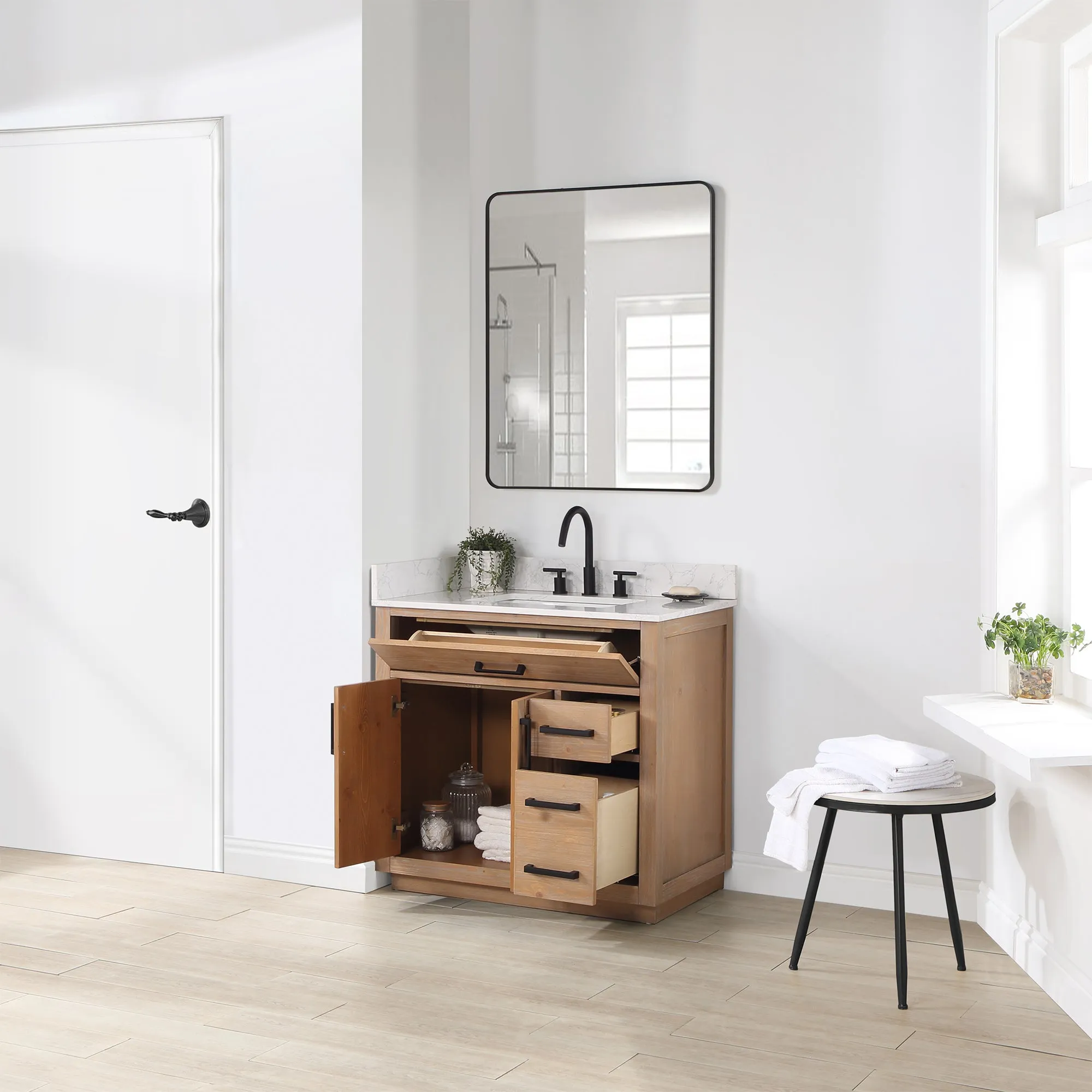 Altair Designs Gavino 36" Single Bathroom Vanity with Composite Stone Countertop - 557036-RB-GW