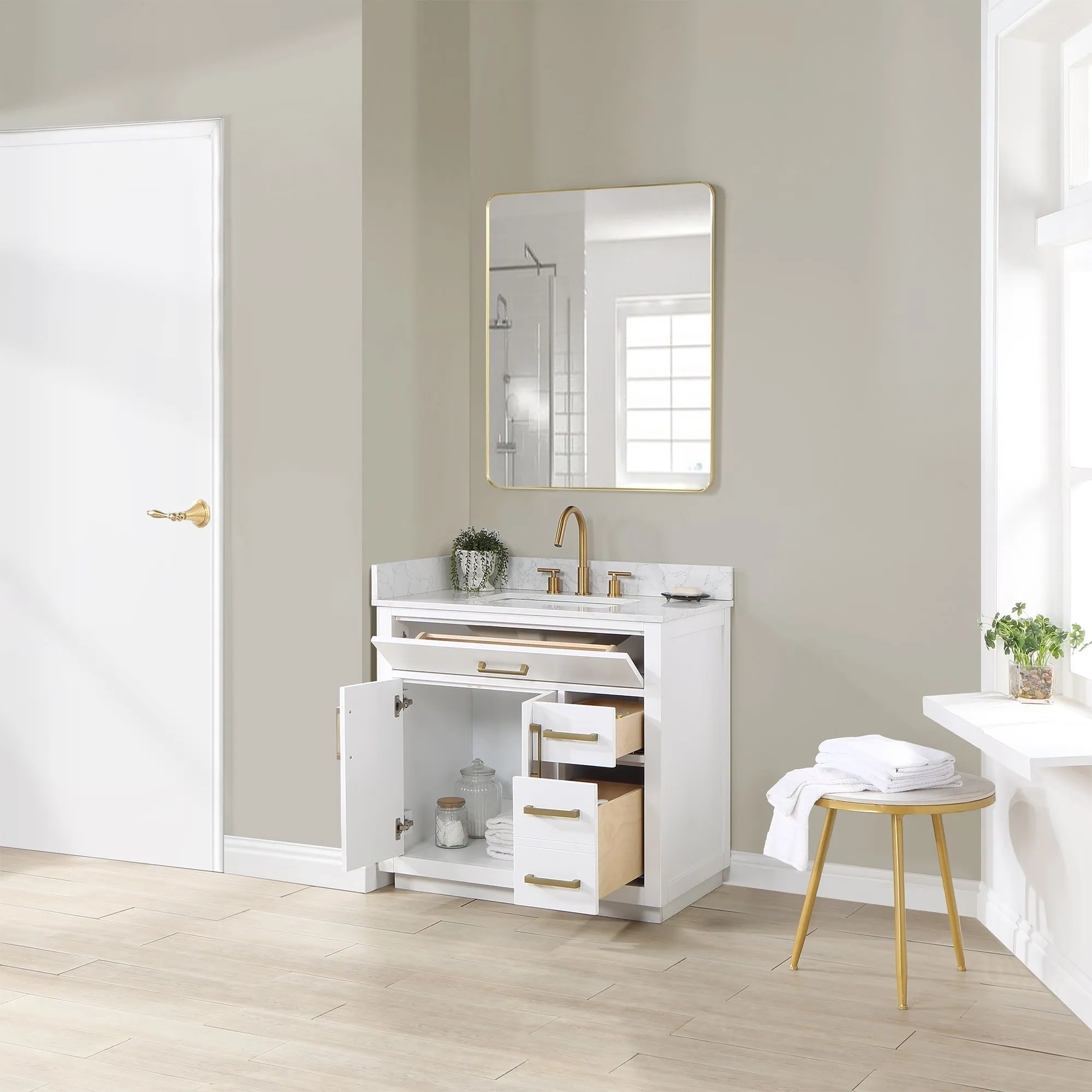 Altair Designs Gavino 36" Single Bathroom Vanity with Composite Stone Countertop - 557036-RB-GW