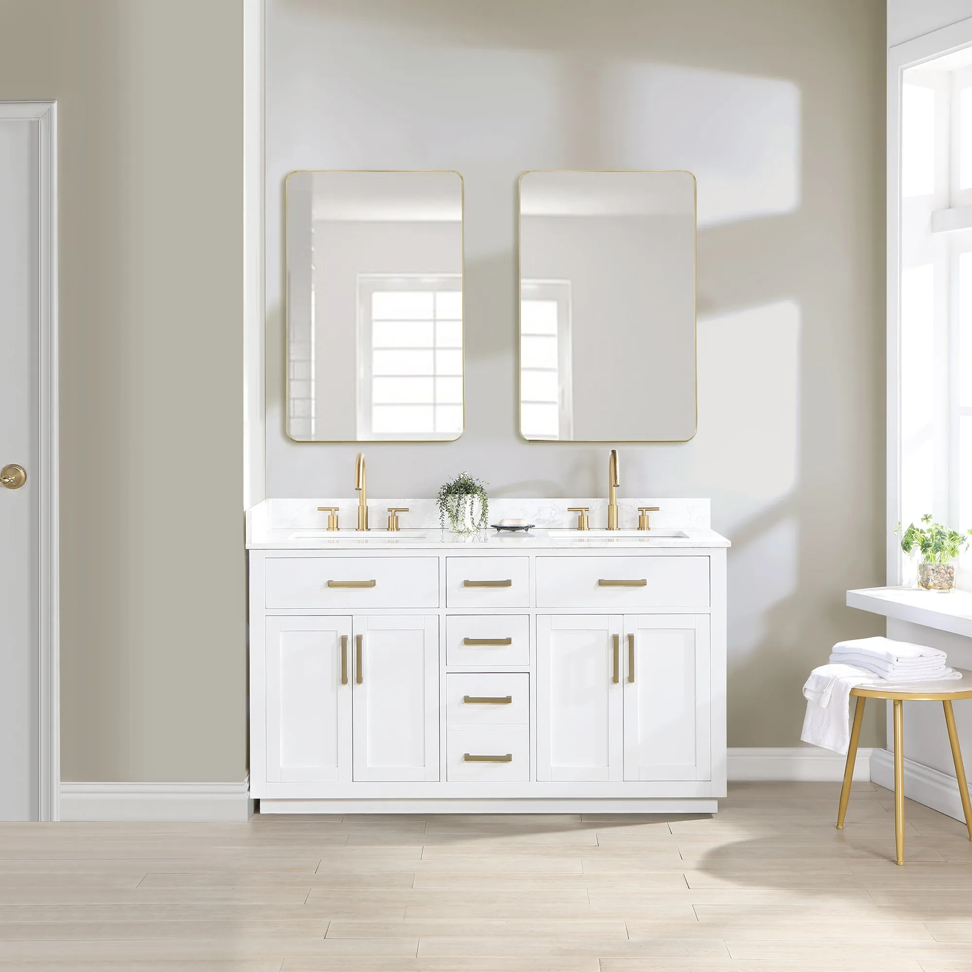 Altair Designs Gavino 60" Double Bathroom Vanity with Composite Stone Countertop - 557060-LB-GW