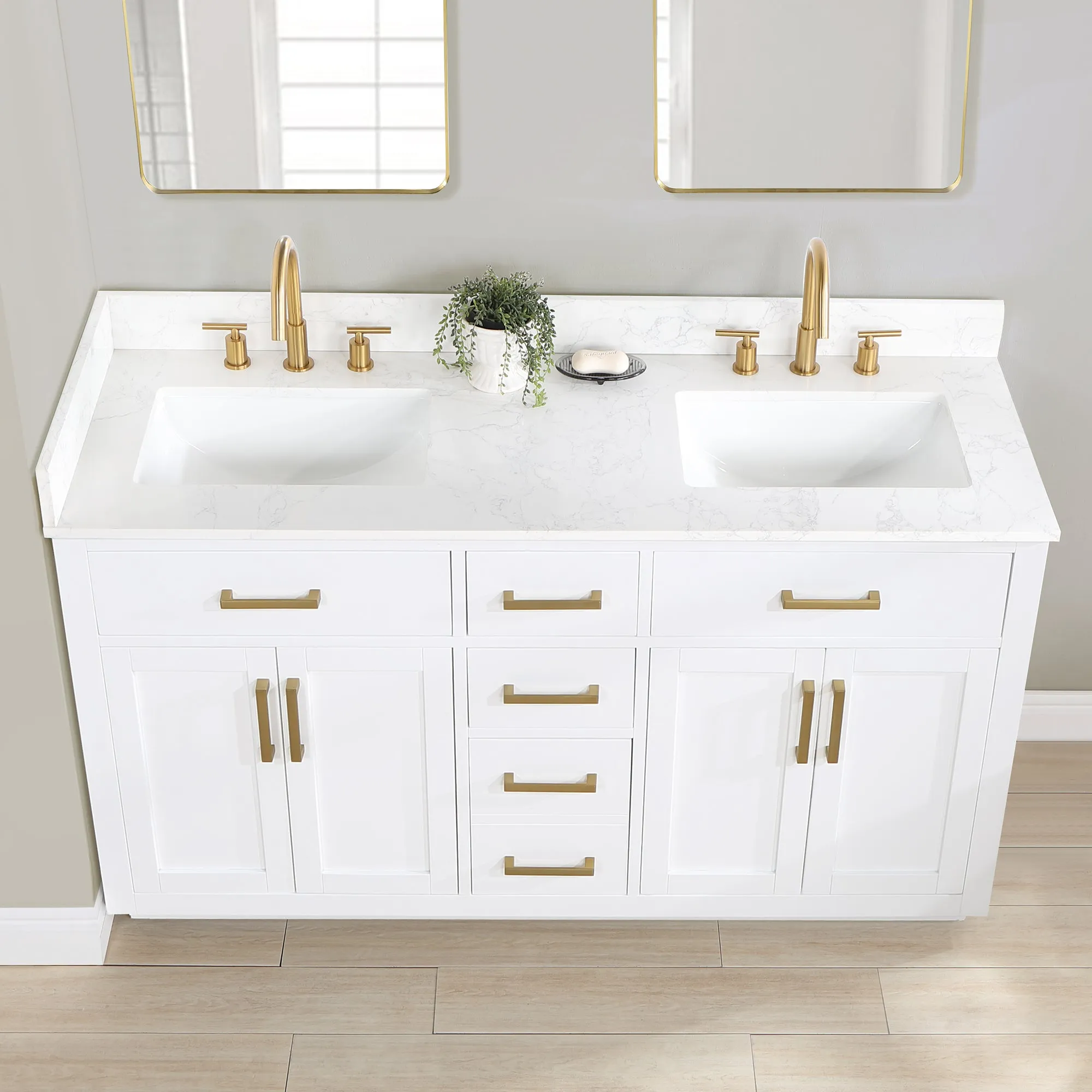Altair Designs Gavino 60" Double Bathroom Vanity with Composite Stone Countertop - 557060-LB-GW