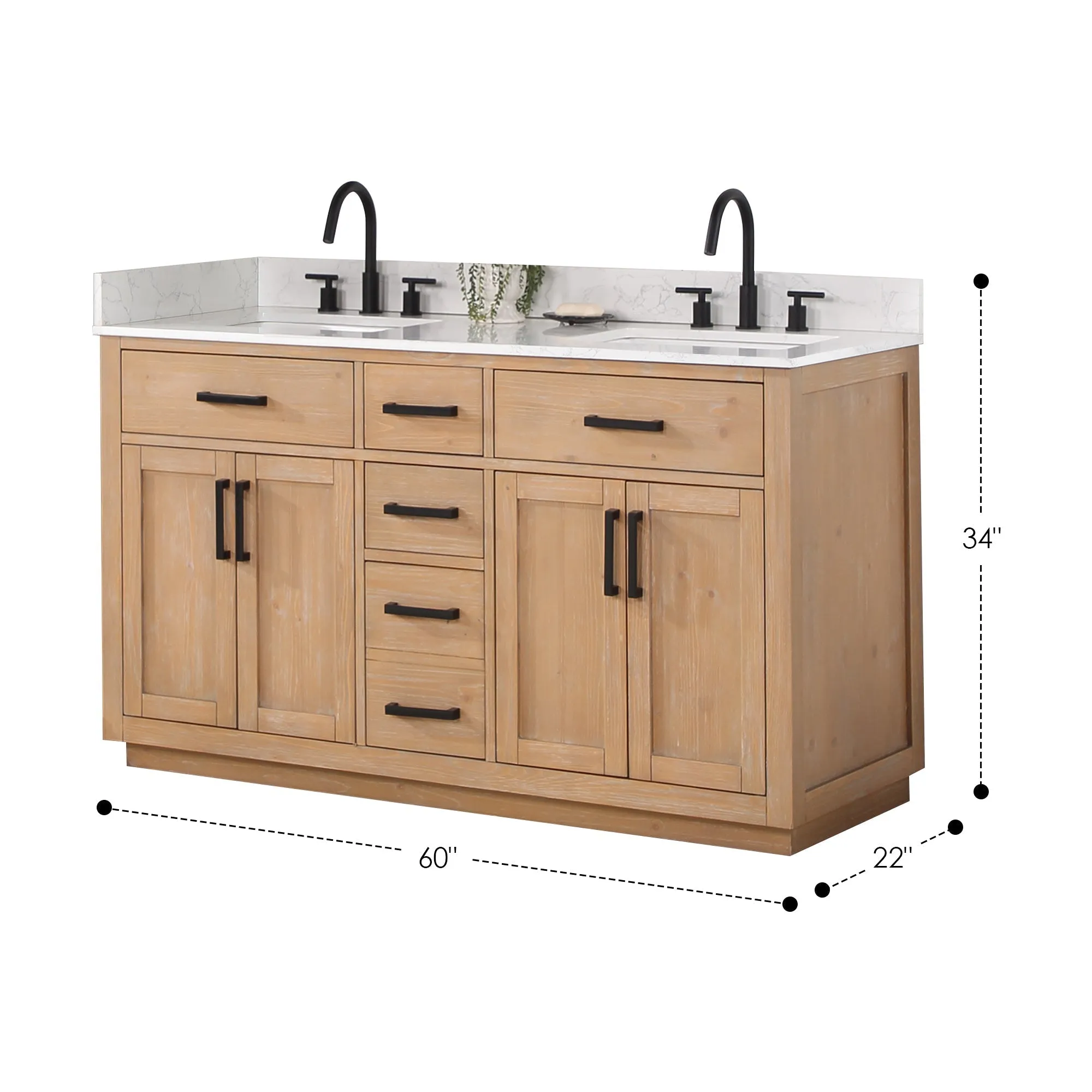 Altair Designs Gavino 60" Double Bathroom Vanity with Composite Stone Countertop - 557060-LB-GW