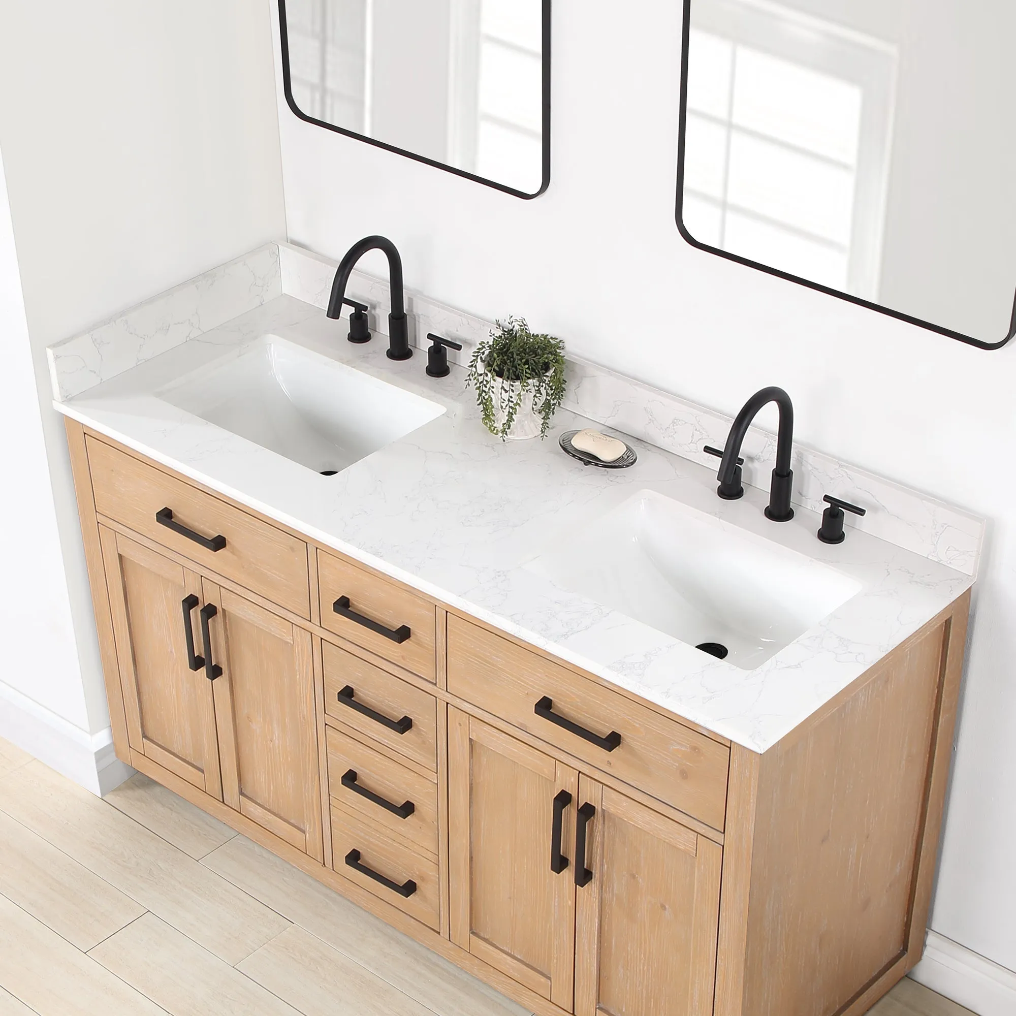Altair Designs Gavino 60" Double Bathroom Vanity with Composite Stone Countertop - 557060-LB-GW