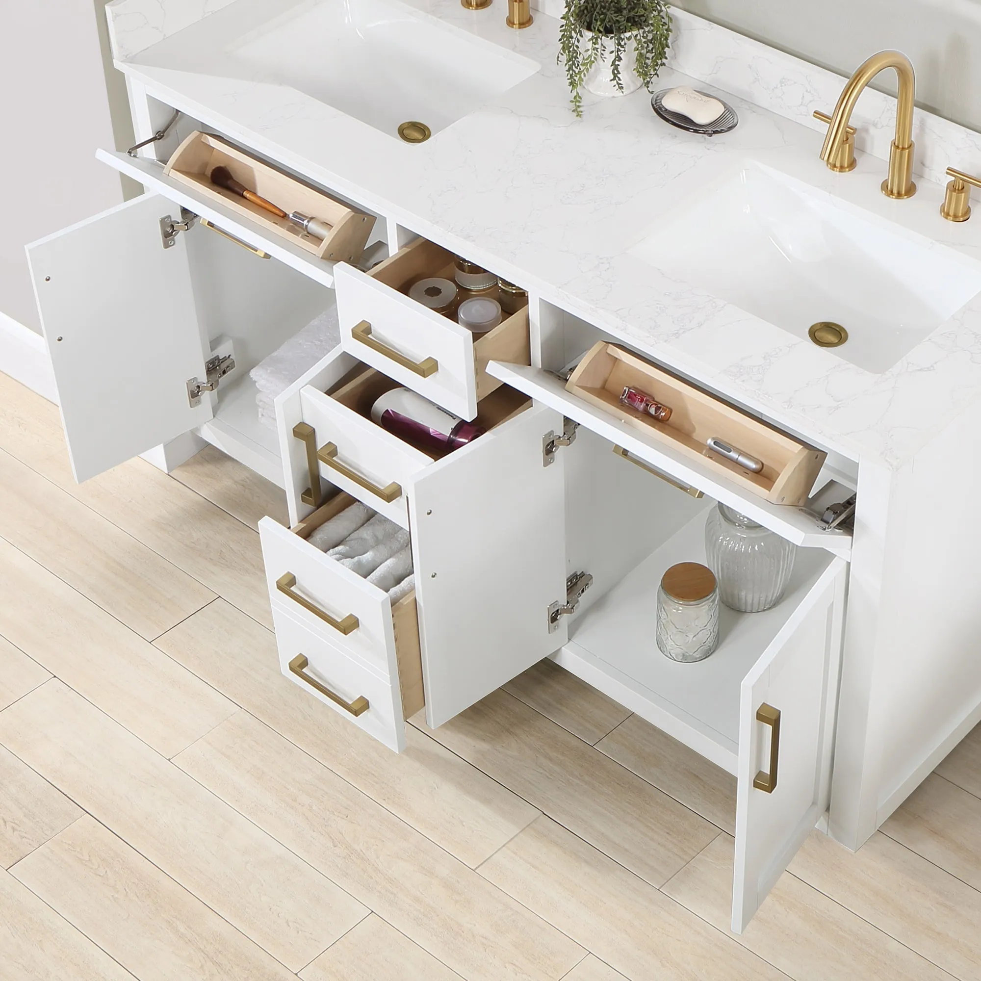 Altair Designs Gavino 60" Double Bathroom Vanity with Composite Stone Countertop - 557060-LB-GW