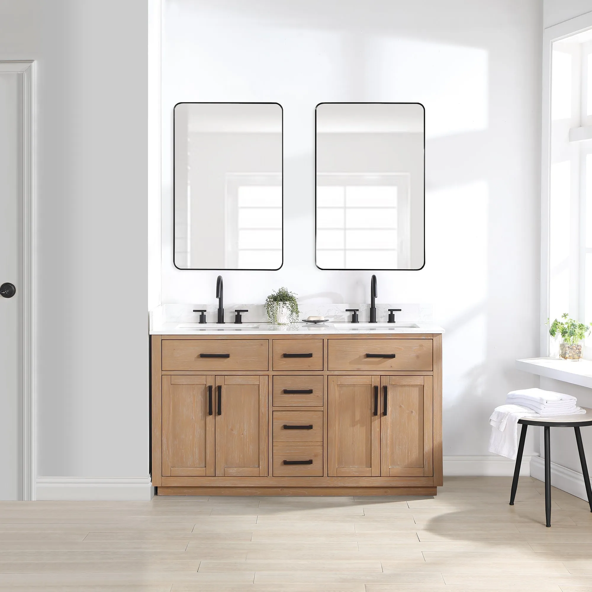 Altair Designs Gavino 60" Double Bathroom Vanity with Composite Stone Countertop - 557060-LB-GW