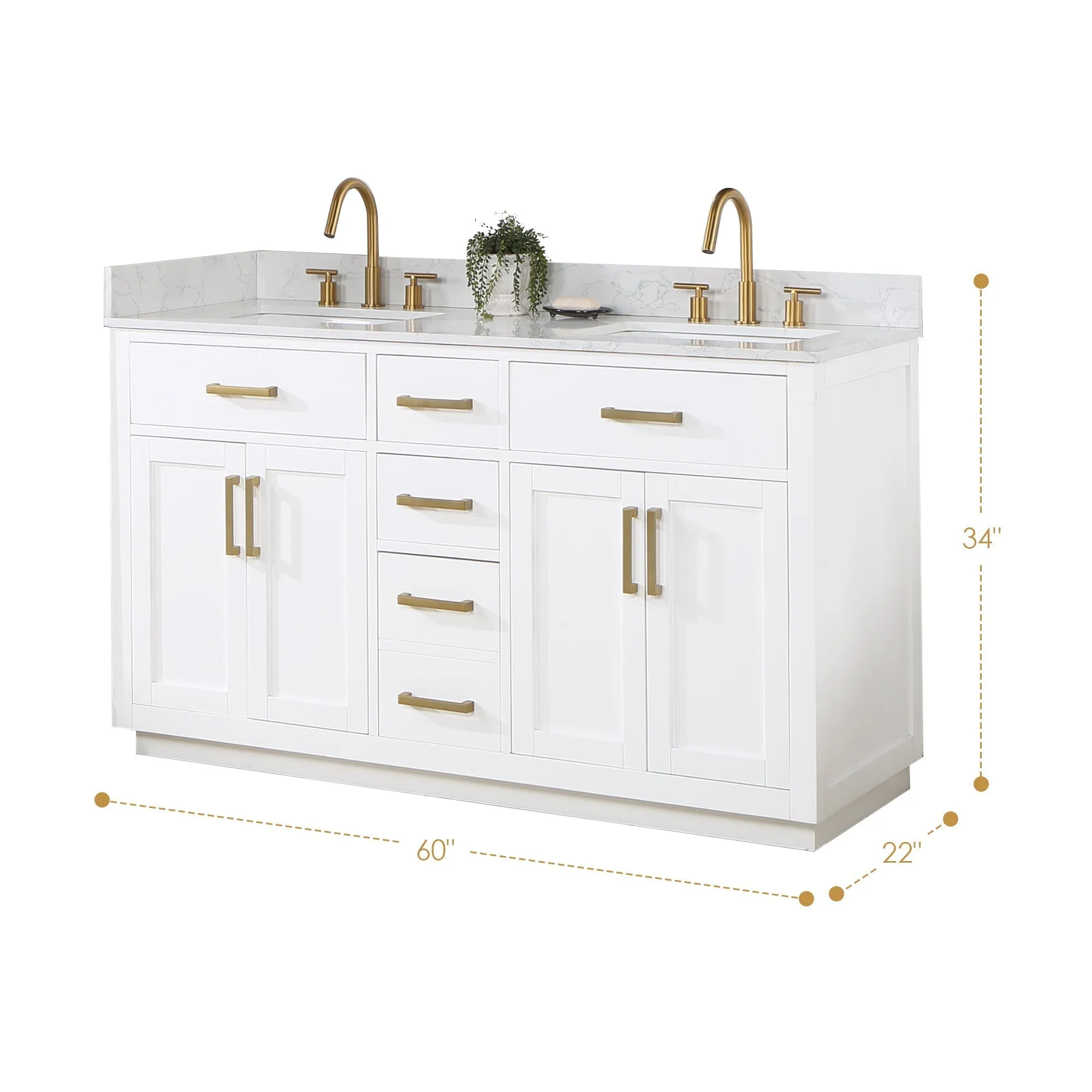 Altair Designs Gavino 60" Double Bathroom Vanity with Composite Stone Countertop - 557060-LB-GW