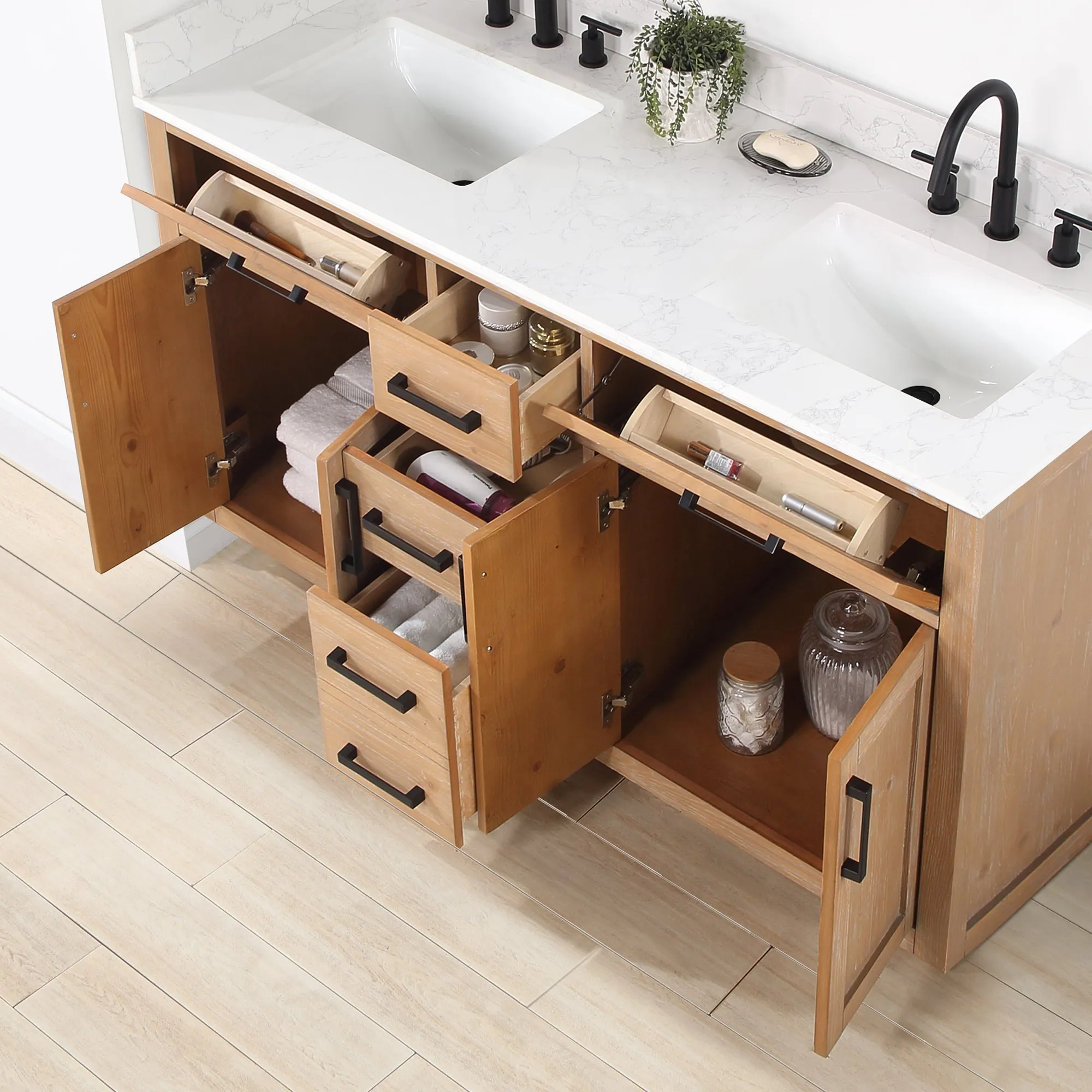 Altair Designs Gavino 60" Double Bathroom Vanity with Composite Stone Countertop - 557060-LB-GW