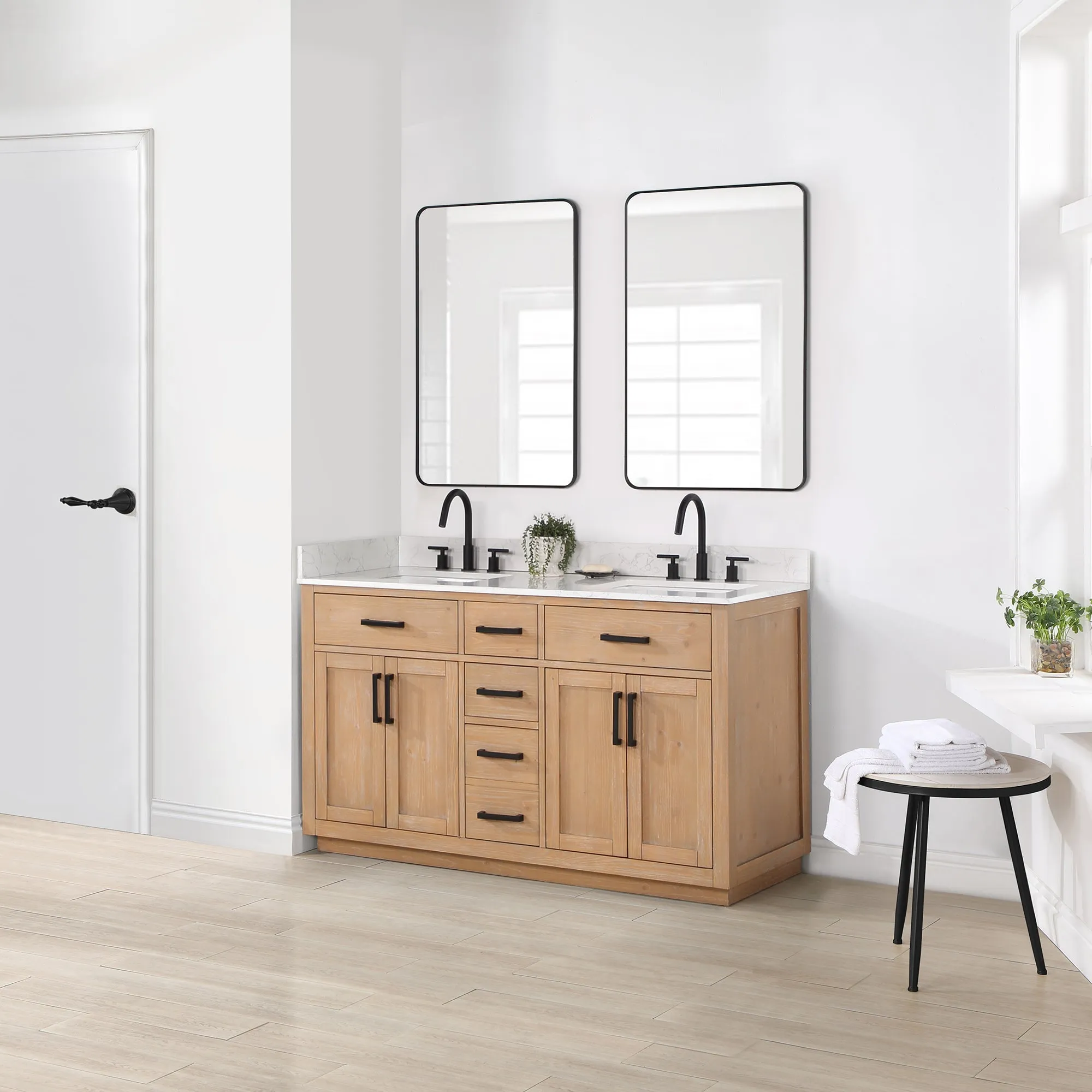 Altair Designs Gavino 60" Double Bathroom Vanity with Composite Stone Countertop - 557060-LB-GW