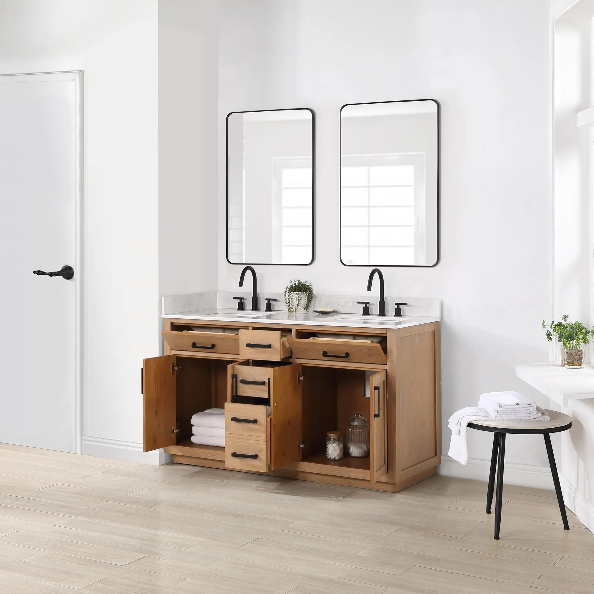 Altair Designs Gavino 60" Double Bathroom Vanity with Composite Stone Countertop - 557060-LB-GW