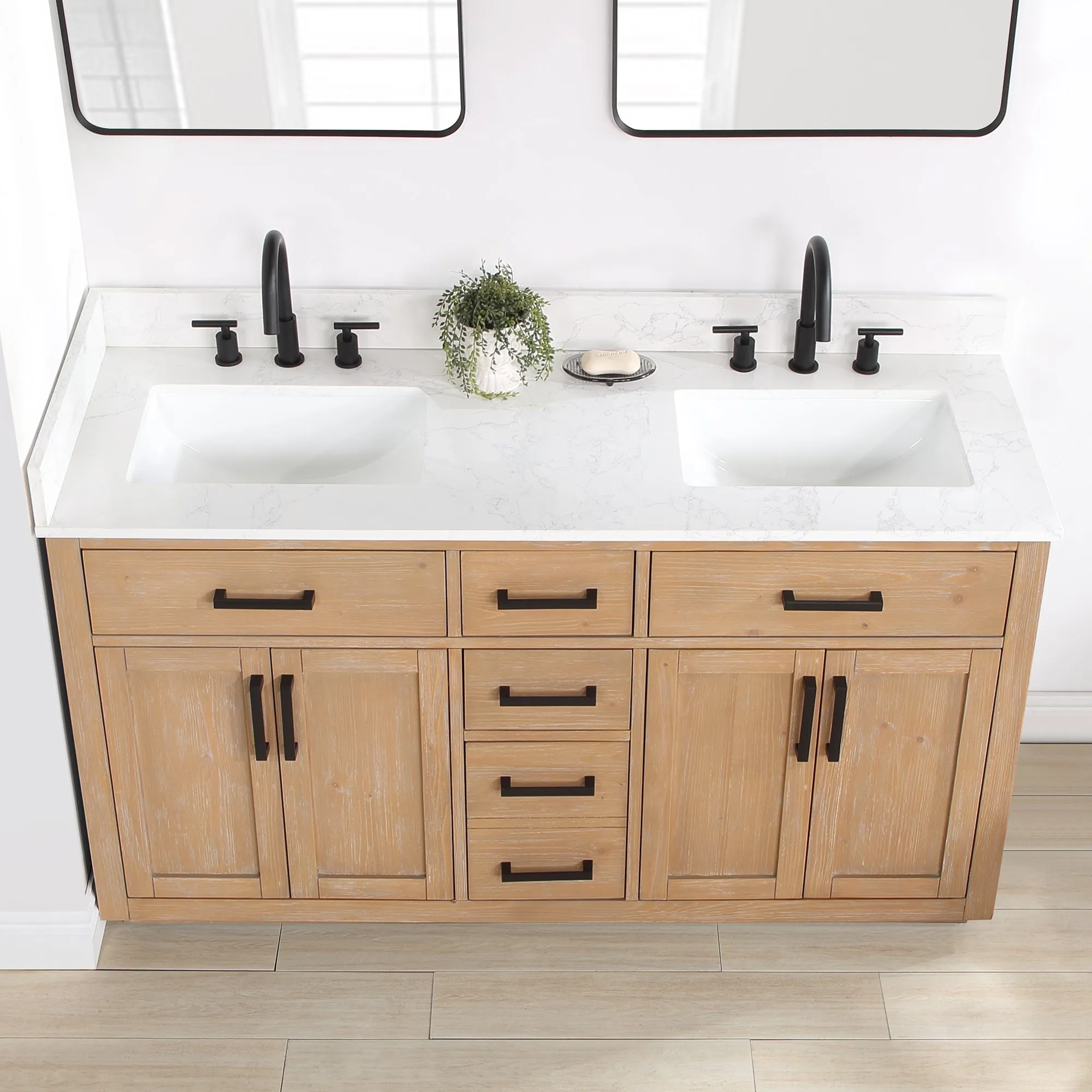 Altair Designs Gavino 60" Double Bathroom Vanity with Composite Stone Countertop - 557060-LB-GW