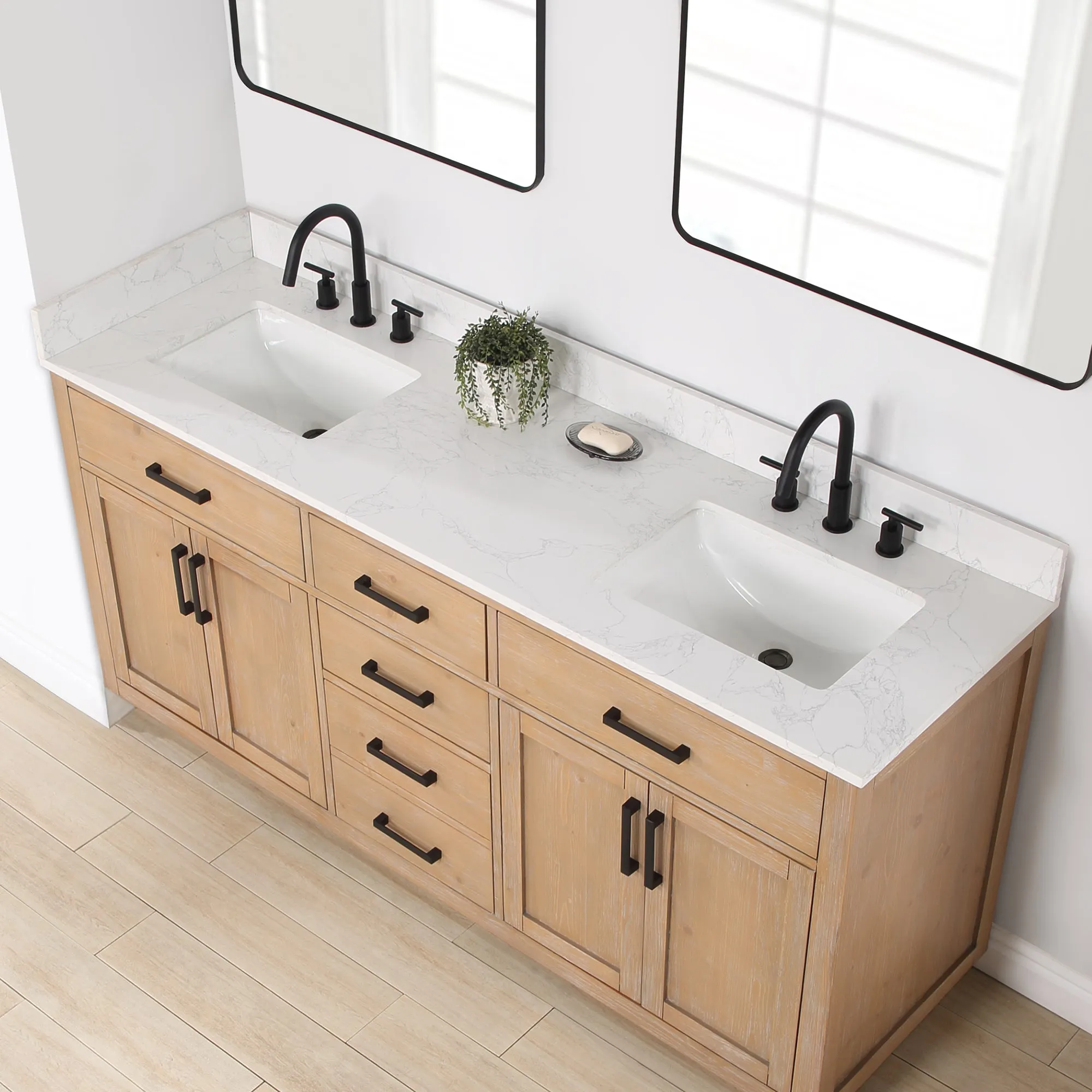 Altair Designs Gavino 72" Double Bathroom Vanity with Composite Stone Countertop - 557072-LB-GW