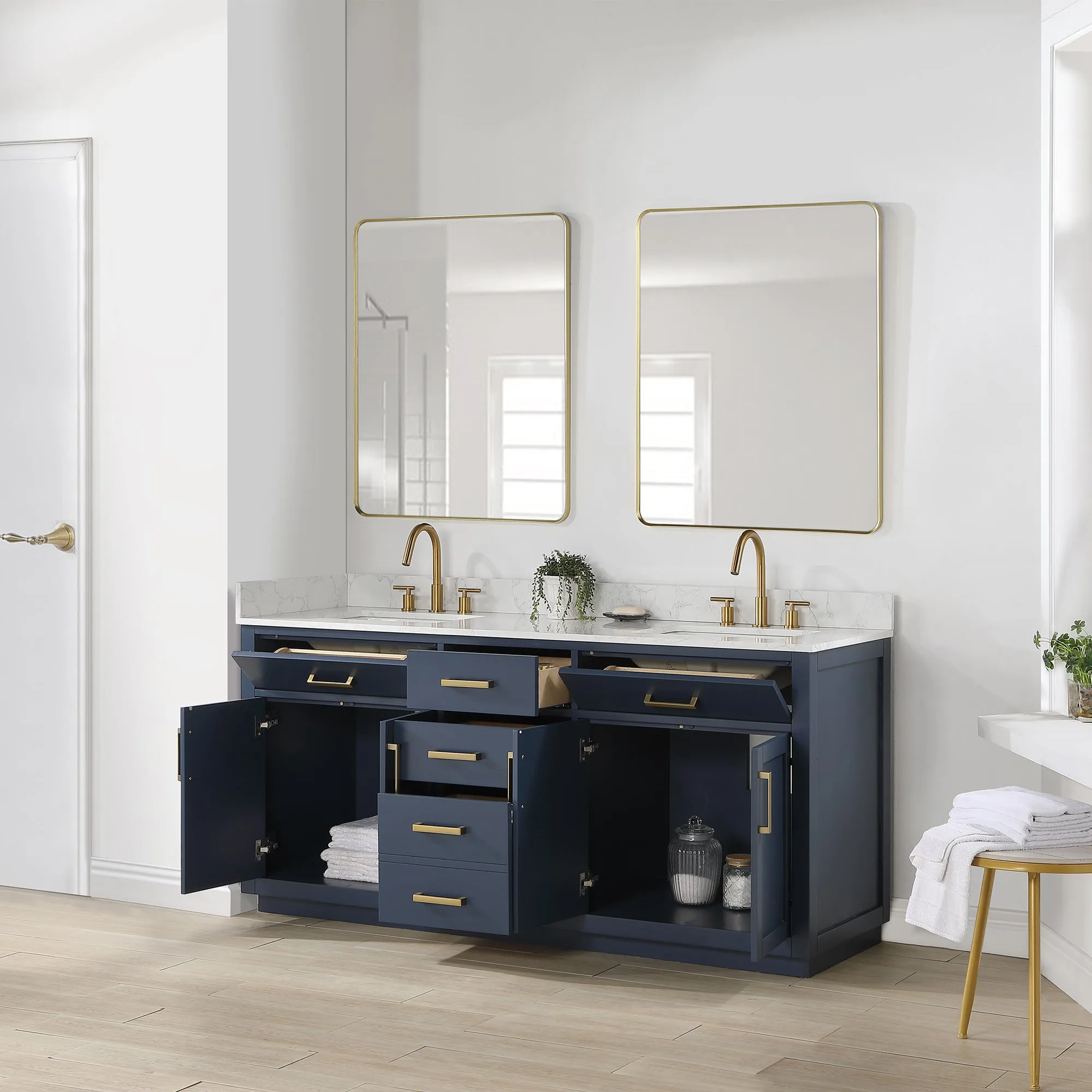 Altair Designs Gavino 72" Double Bathroom Vanity with Composite Stone Countertop - 557072-LB-GW