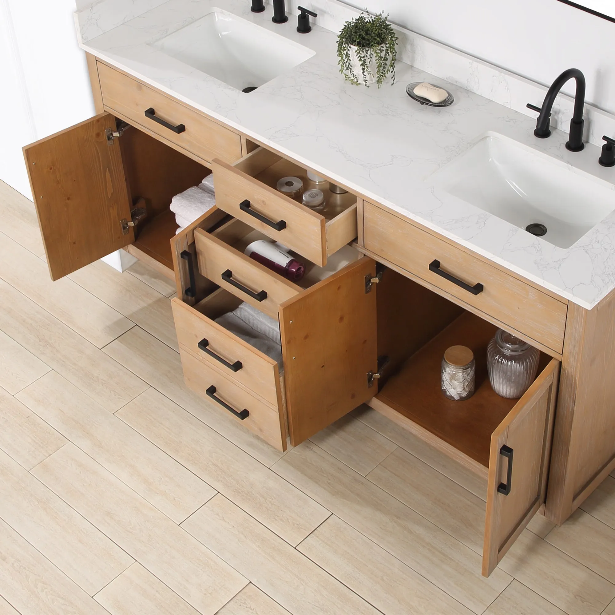 Altair Designs Gavino 72" Double Bathroom Vanity with Composite Stone Countertop - 557072-LB-GW