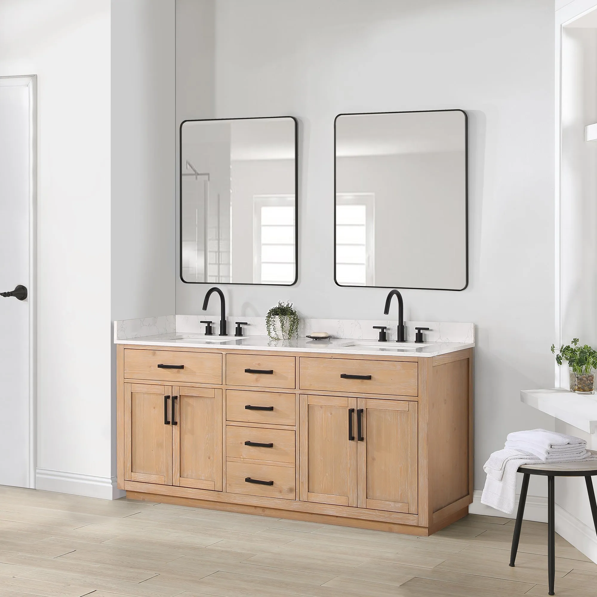 Altair Designs Gavino 72" Double Bathroom Vanity with Composite Stone Countertop - 557072-LB-GW