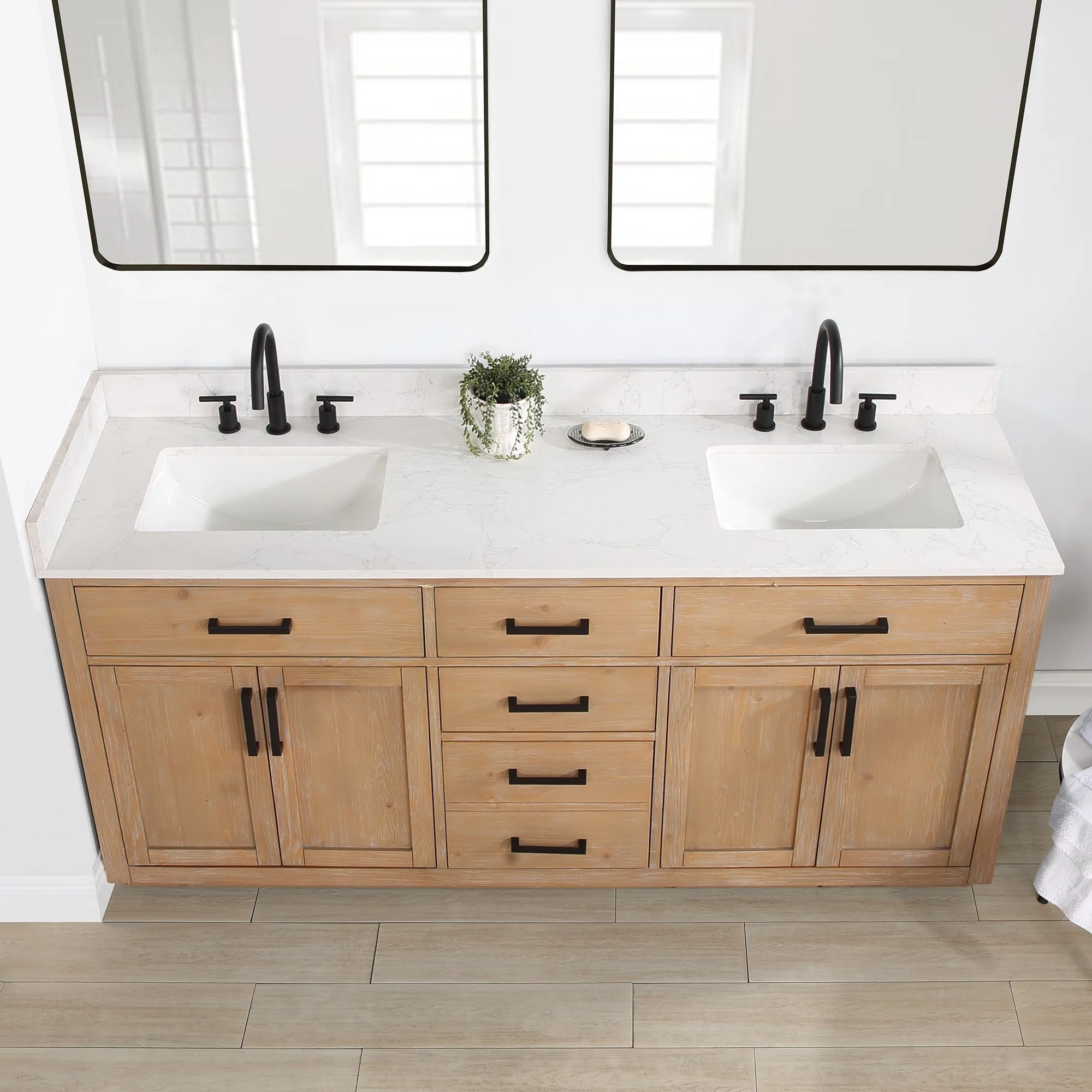 Altair Designs Gavino 72" Double Bathroom Vanity with Composite Stone Countertop - 557072-LB-GW