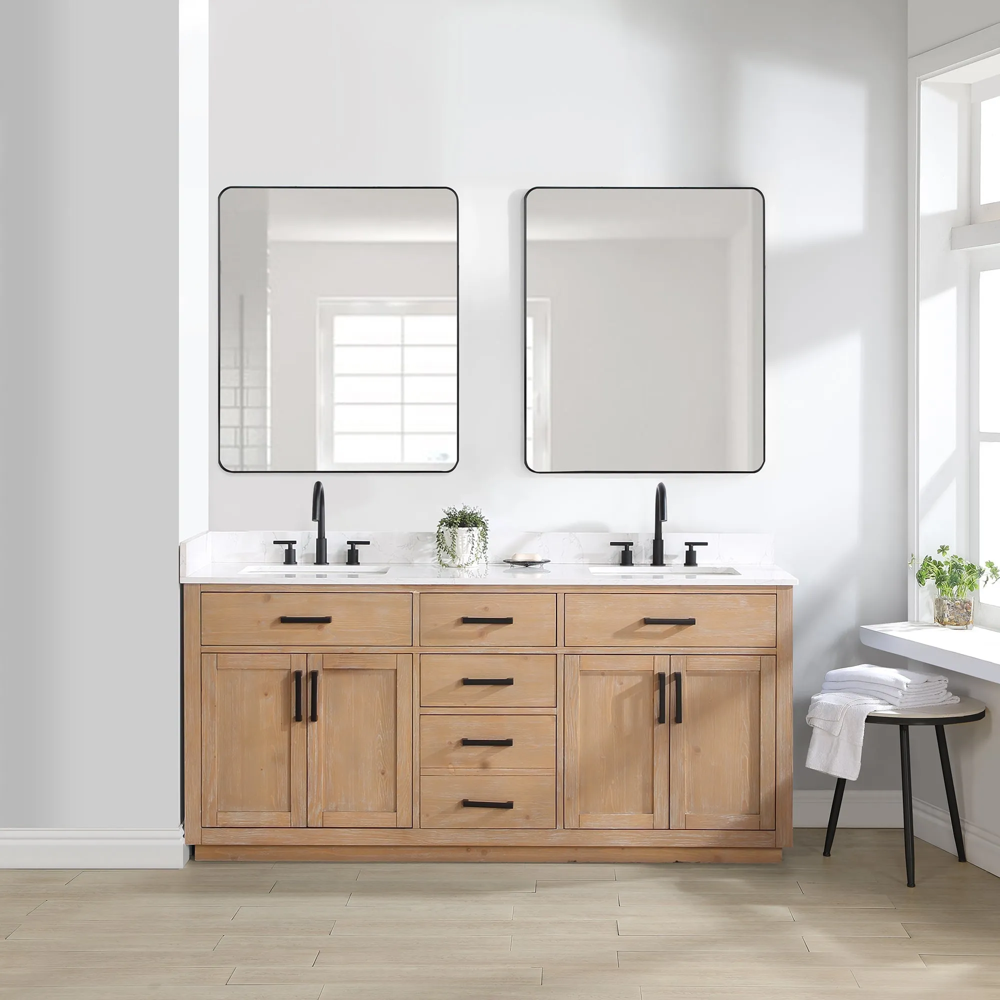 Altair Designs Gavino 72" Double Bathroom Vanity with Composite Stone Countertop - 557072-LB-GW