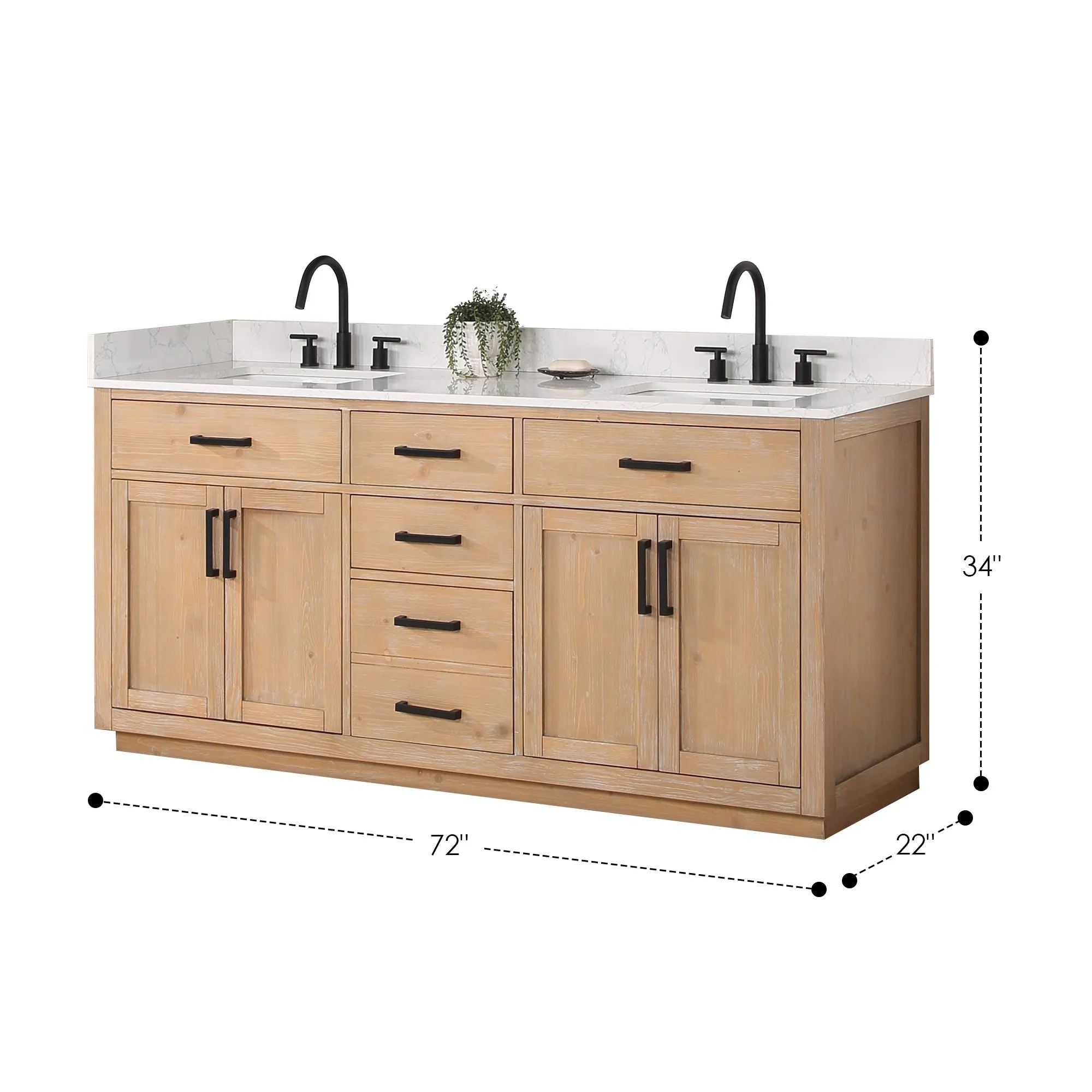 Altair Designs Gavino 72" Double Bathroom Vanity with Composite Stone Countertop - 557072-LB-GW