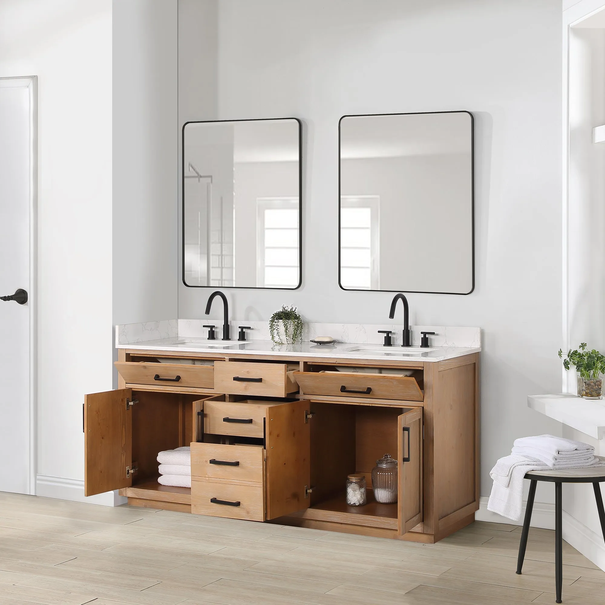 Altair Designs Gavino 72" Double Bathroom Vanity with Composite Stone Countertop - 557072-LB-GW