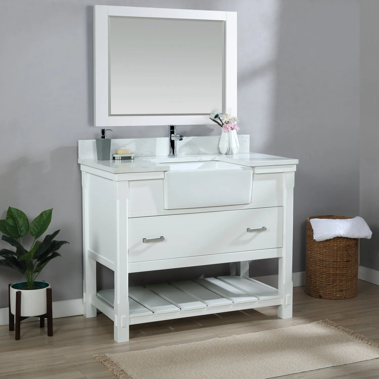 Altair Designs Georgia 42" Single Bathroom Vanity with White Farmhouse Basin - 537042-JB-AW-NM