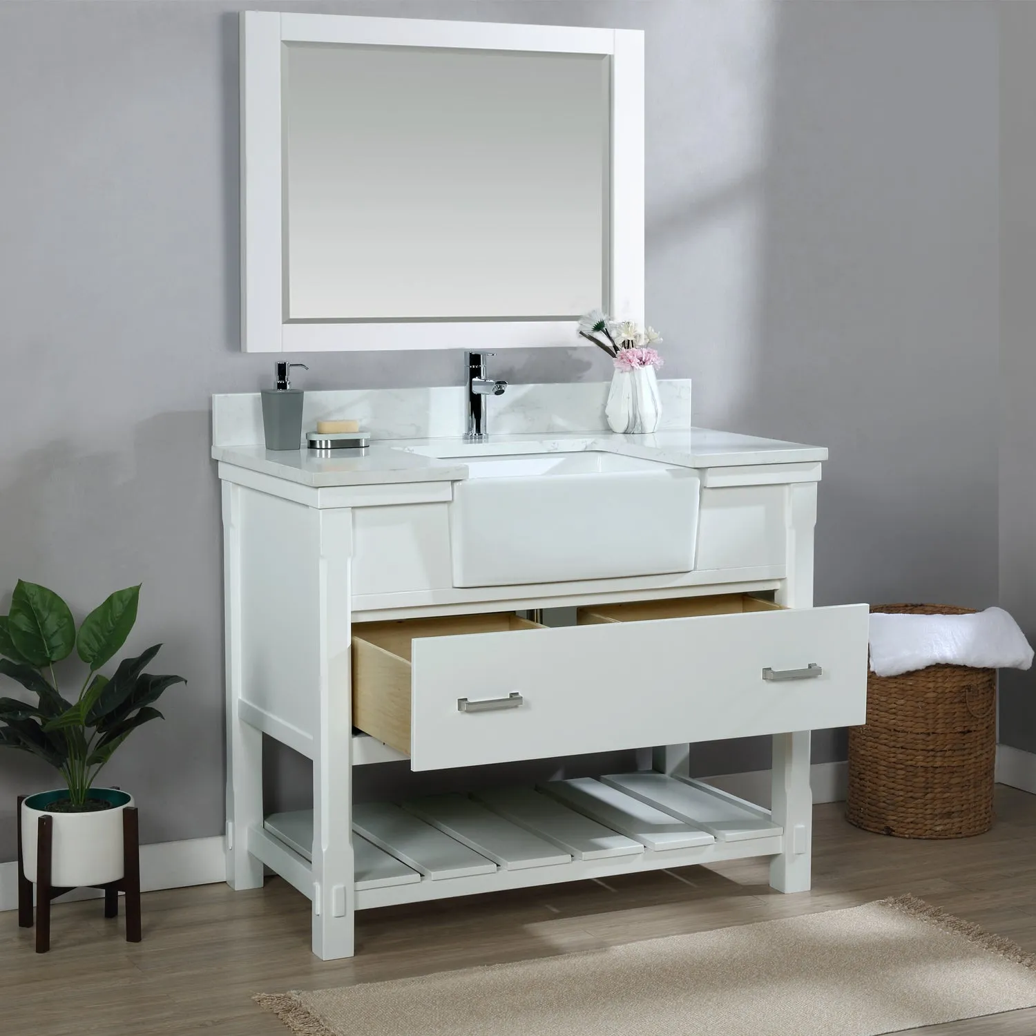 Altair Designs Georgia 42" Single Bathroom Vanity with White Farmhouse Basin - 537042-JB-AW-NM