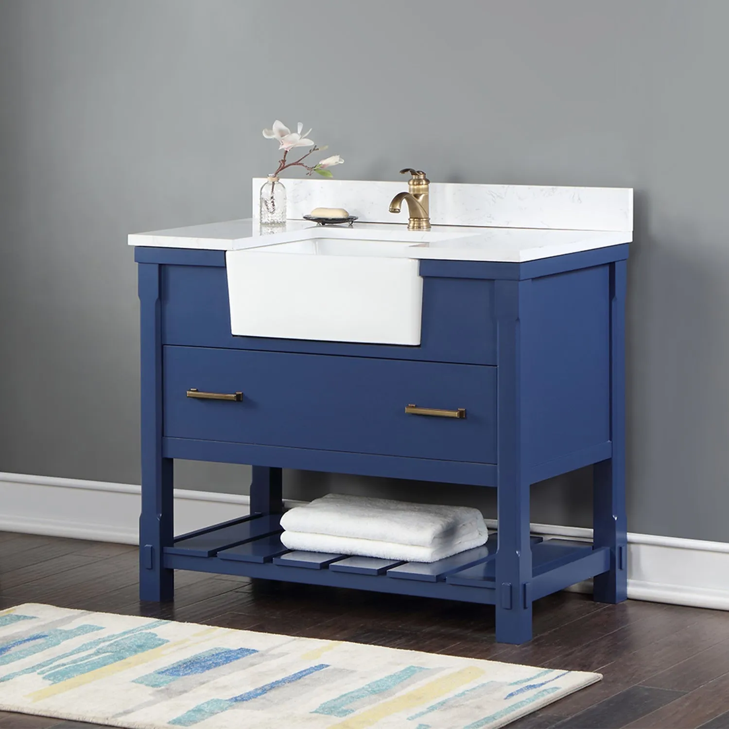 Altair Designs Georgia 42" Single Bathroom Vanity with White Farmhouse Basin - 537042-JB-AW-NM