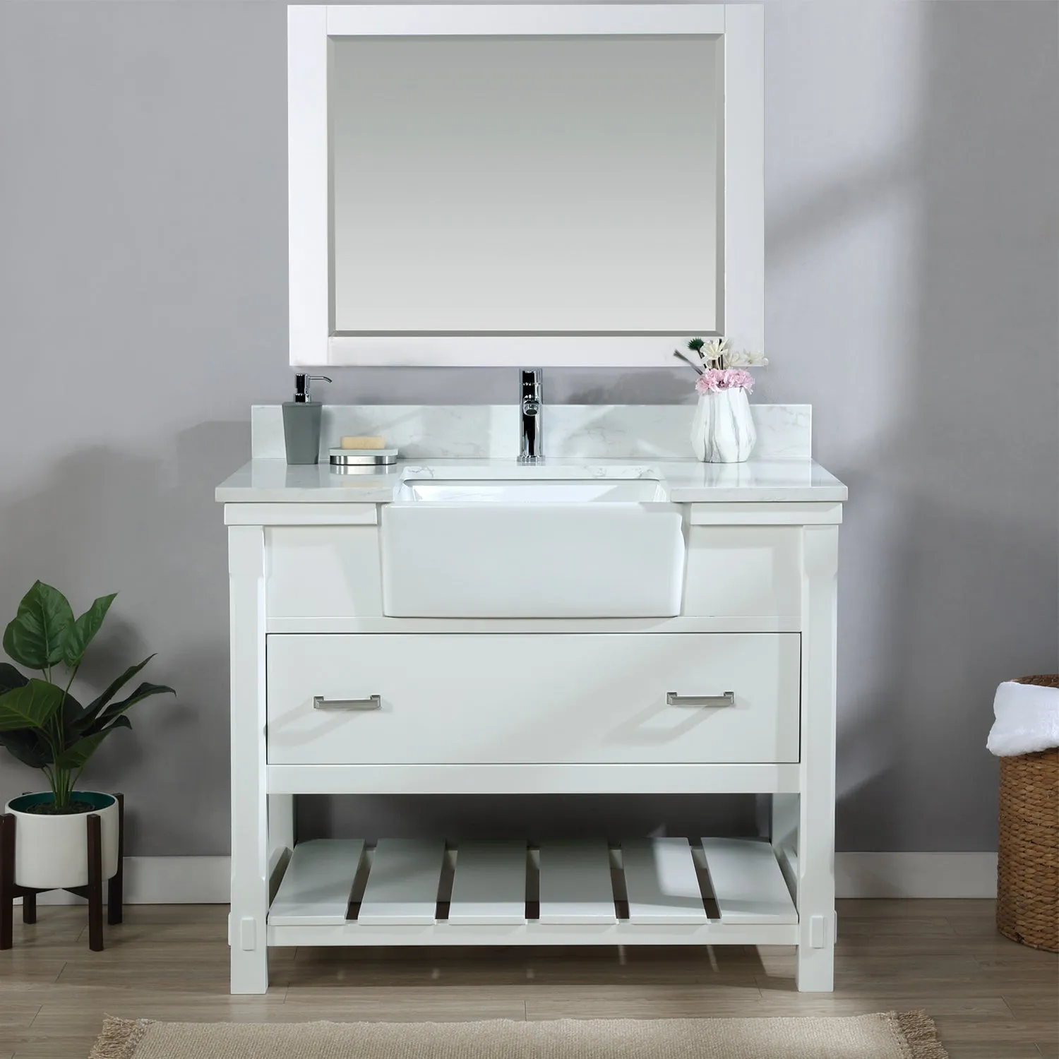Altair Designs Georgia 42" Single Bathroom Vanity with White Farmhouse Basin - 537042-JB-AW-NM