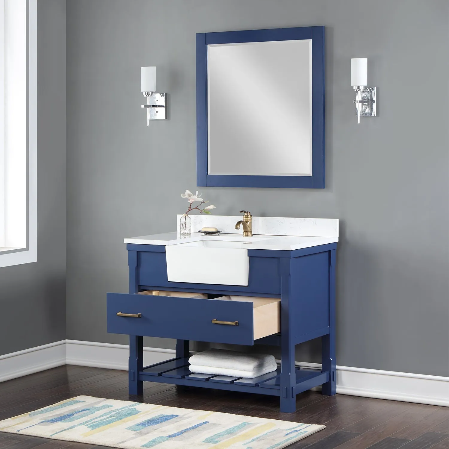 Altair Designs Georgia 42" Single Bathroom Vanity with White Farmhouse Basin - 537042-JB-AW-NM