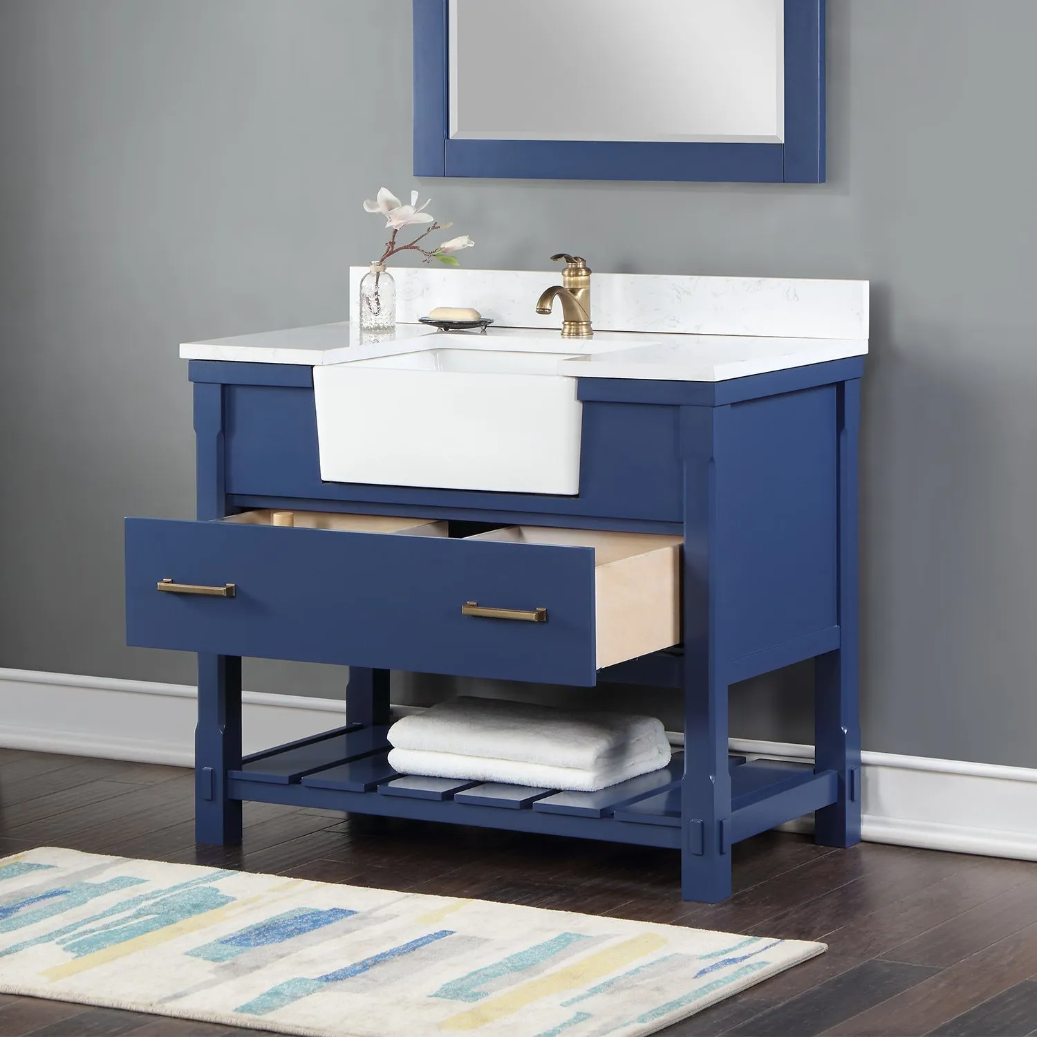 Altair Designs Georgia 42" Single Bathroom Vanity with White Farmhouse Basin - 537042-JB-AW-NM