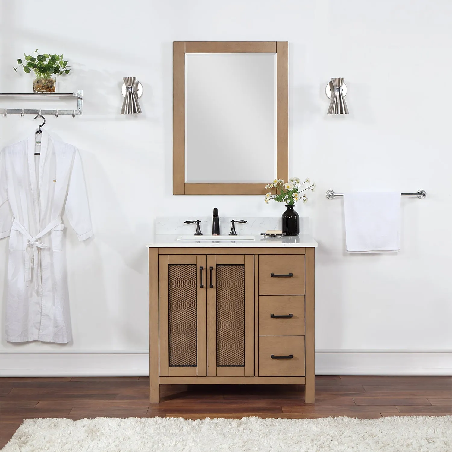Altair Designs Hadiya 36" Single Bathroom Vanity Set with Aosta White Composite Stone Countertop - 542036-GP-AW-NM