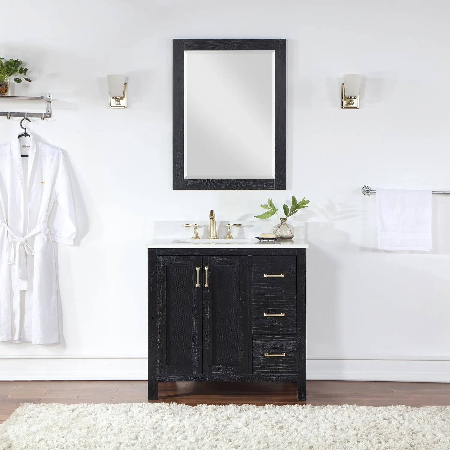 Altair Designs Hadiya 36" Single Bathroom Vanity Set with Aosta White Composite Stone Countertop - 542036-GP-AW-NM