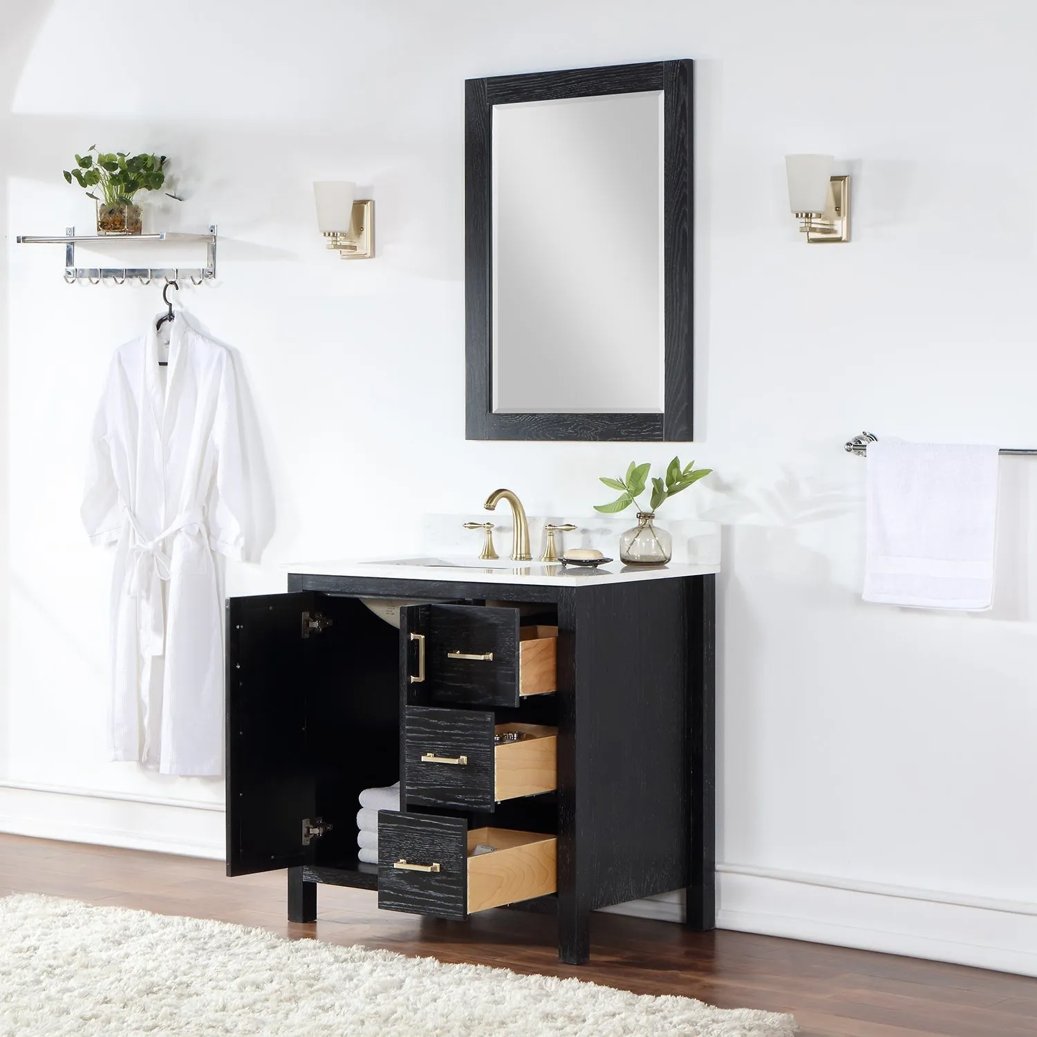 Altair Designs Hadiya 36" Single Bathroom Vanity Set with Aosta White Composite Stone Countertop - 542036-GP-AW-NM
