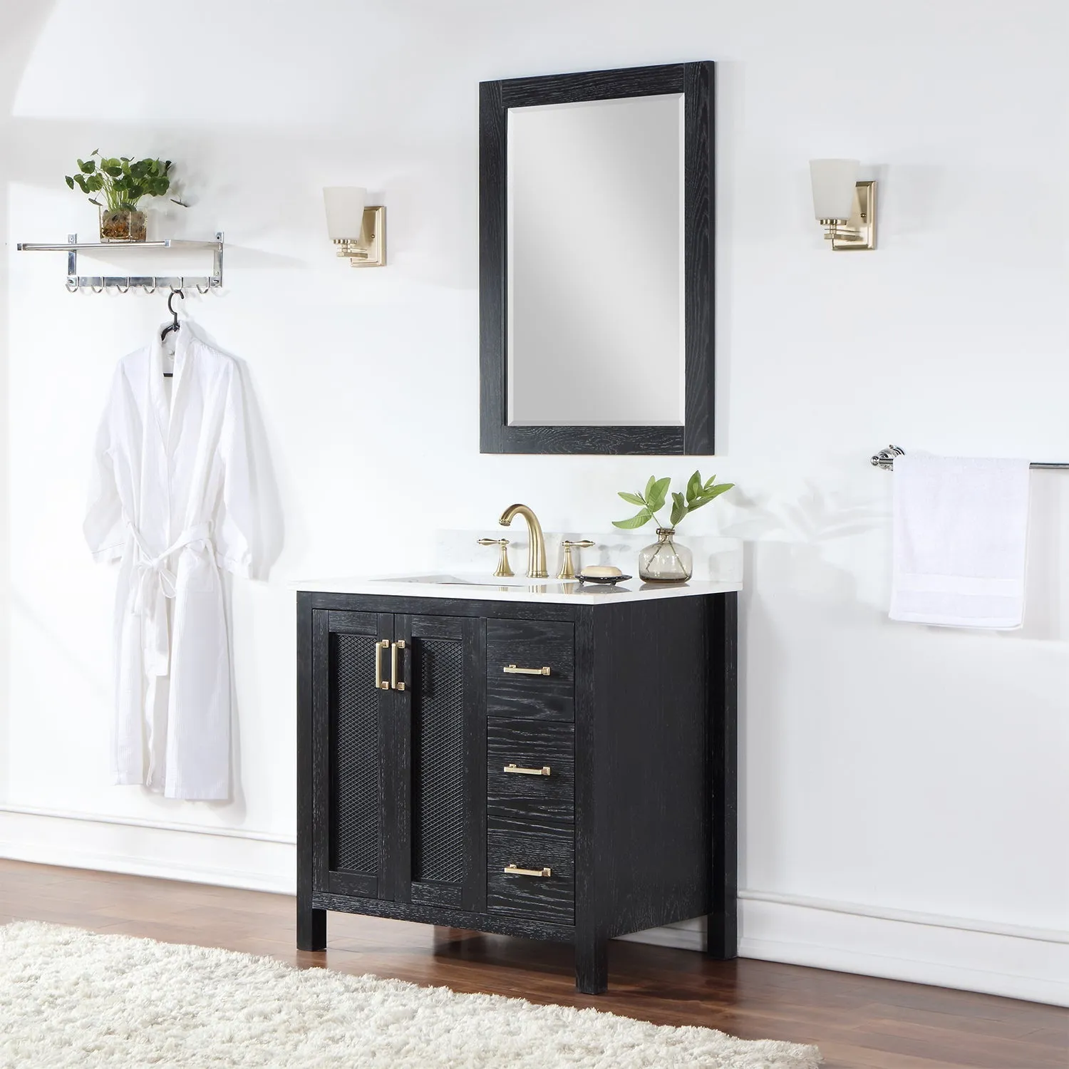 Altair Designs Hadiya 36" Single Bathroom Vanity Set with Aosta White Composite Stone Countertop - 542036-GP-AW-NM