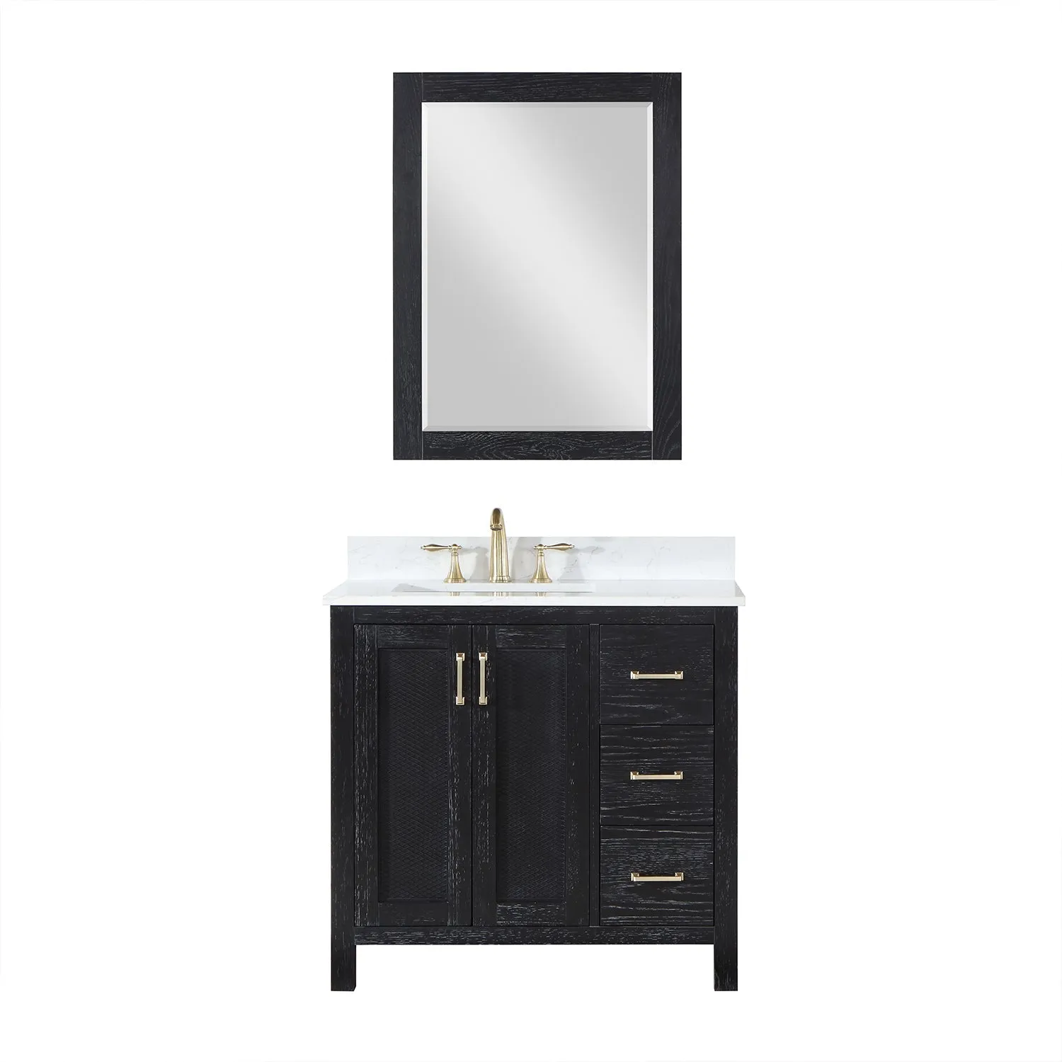 Altair Designs Hadiya 36" Single Bathroom Vanity Set with Aosta White Composite Stone Countertop - 542036-GP-AW-NM