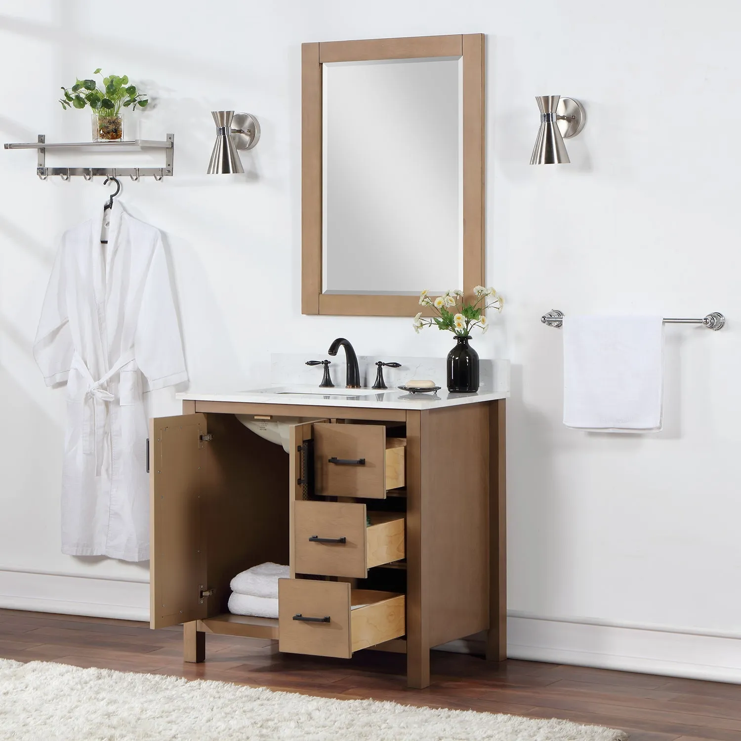 Altair Designs Hadiya 36" Single Bathroom Vanity Set with Aosta White Composite Stone Countertop - 542036-GP-AW-NM