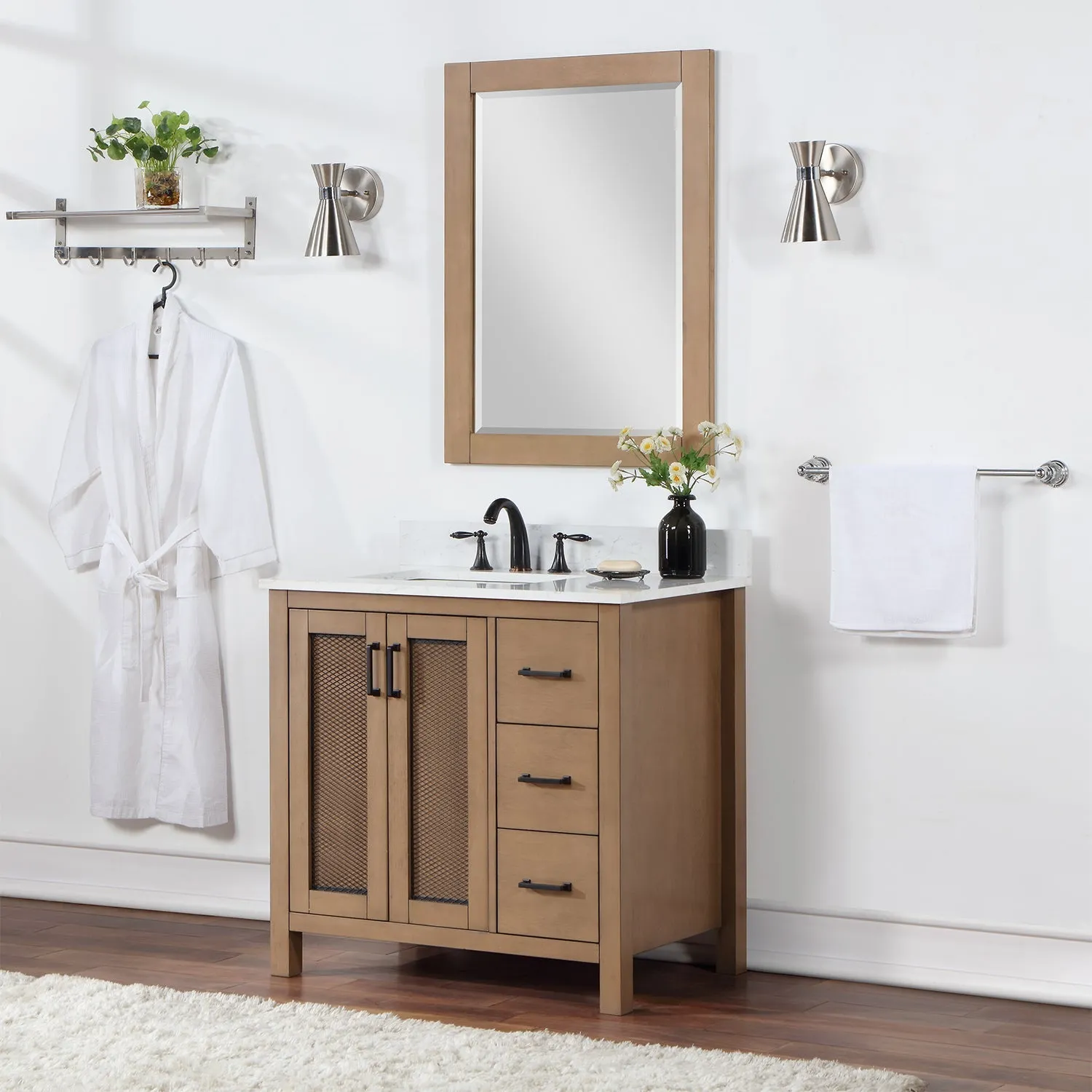 Altair Designs Hadiya 36" Single Bathroom Vanity Set with Aosta White Composite Stone Countertop - 542036-GP-AW-NM