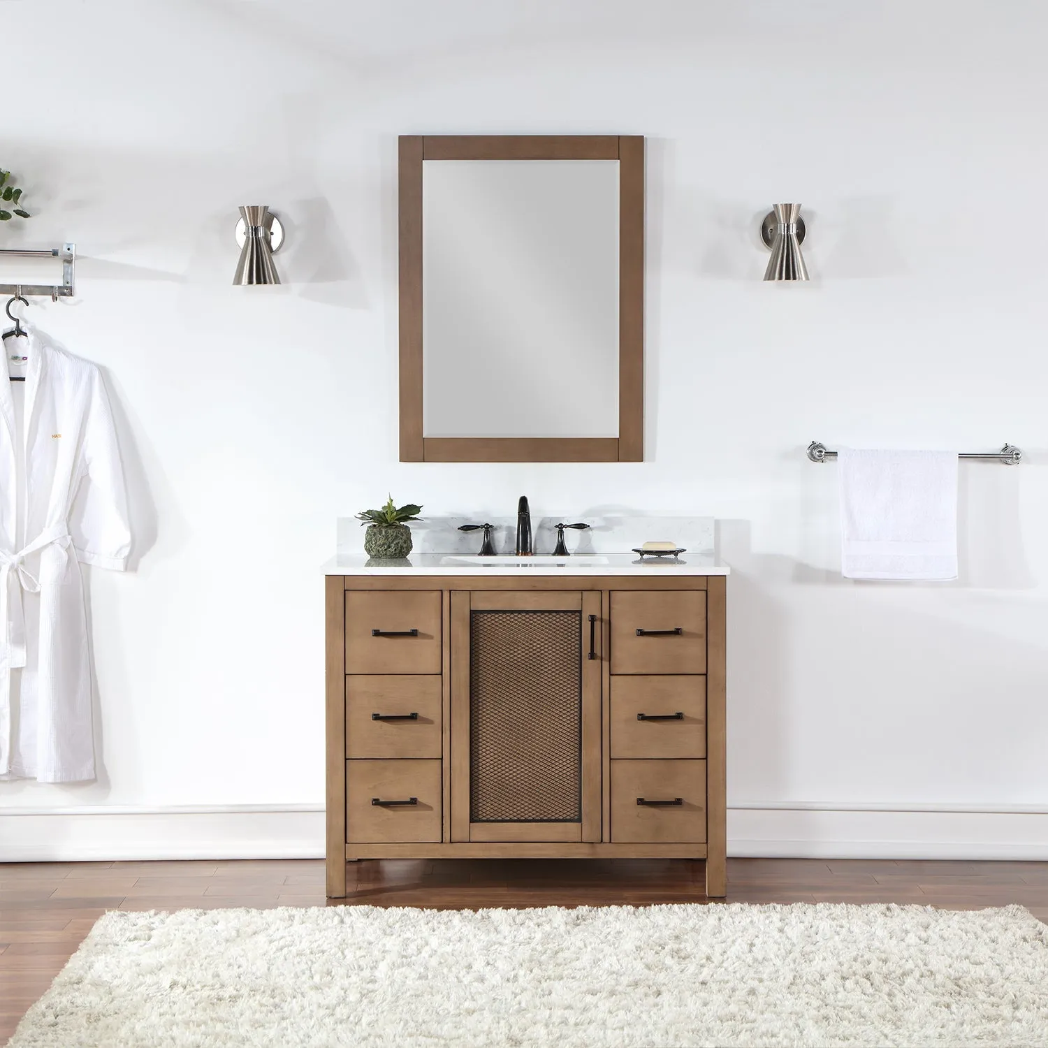 Altair Designs Hadiya 42" Single Bathroom Vanity Set with Aosta White Composite Stone Countertop - 542042-GP-AW-NM