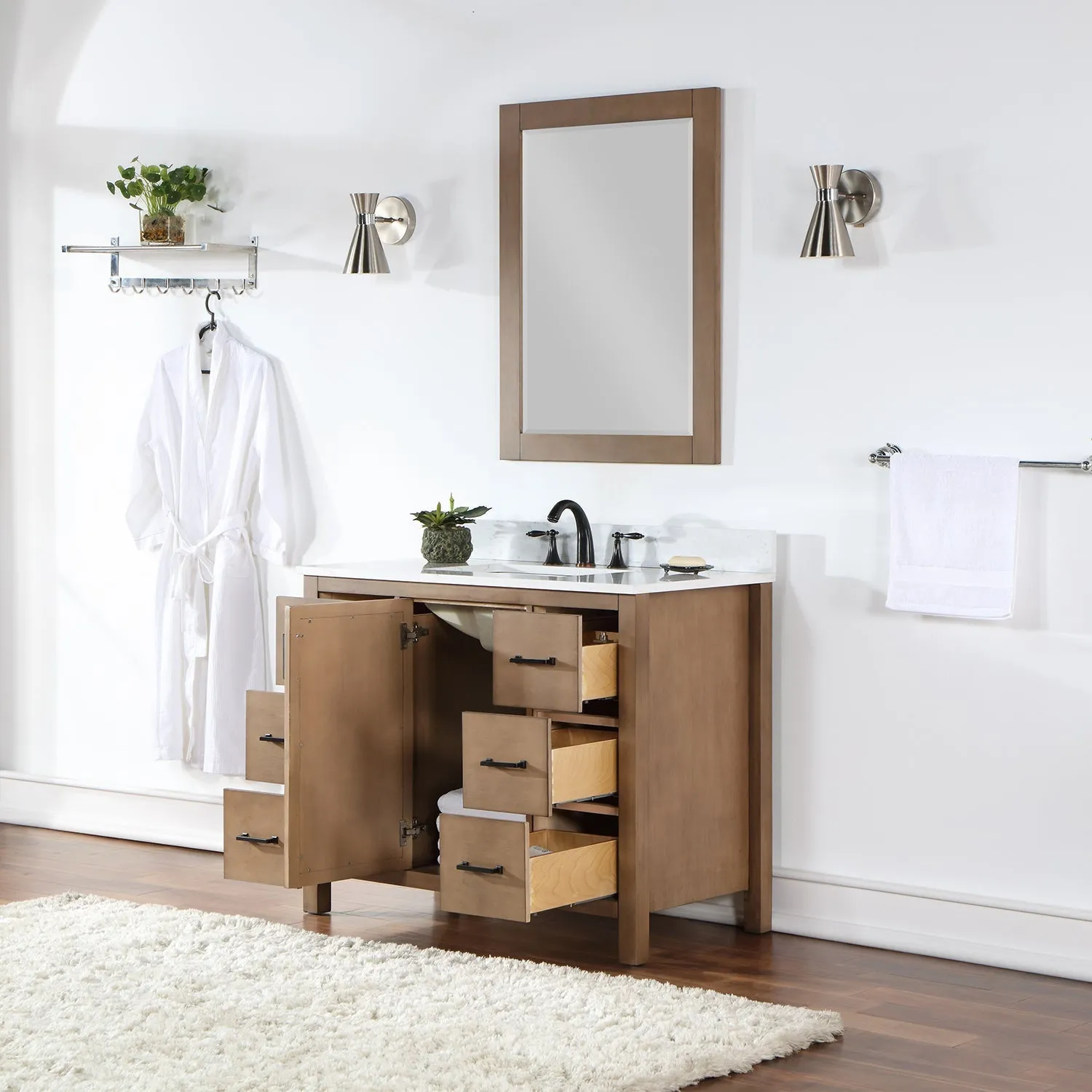 Altair Designs Hadiya 42" Single Bathroom Vanity Set with Aosta White Composite Stone Countertop - 542042-GP-AW-NM