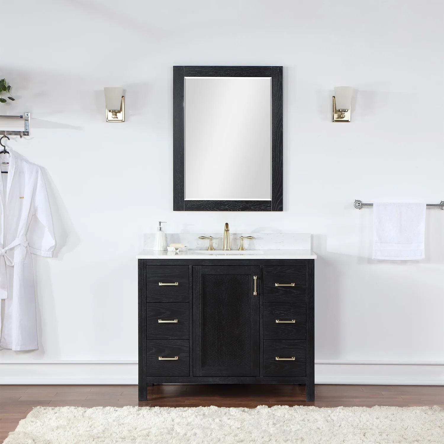 Altair Designs Hadiya 42" Single Bathroom Vanity Set with Aosta White Composite Stone Countertop - 542042-GP-AW-NM