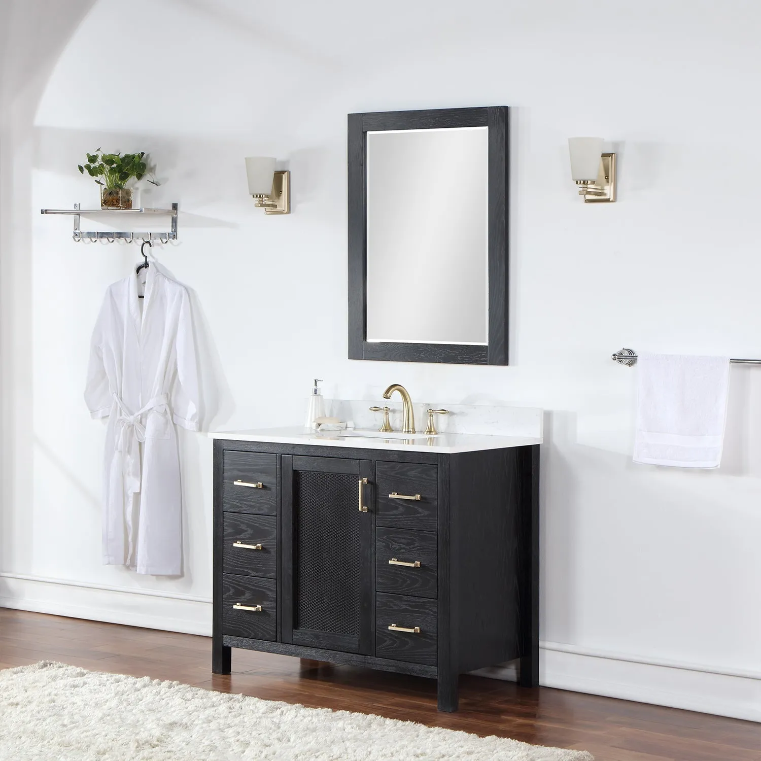 Altair Designs Hadiya 42" Single Bathroom Vanity Set with Aosta White Composite Stone Countertop - 542042-GP-AW-NM