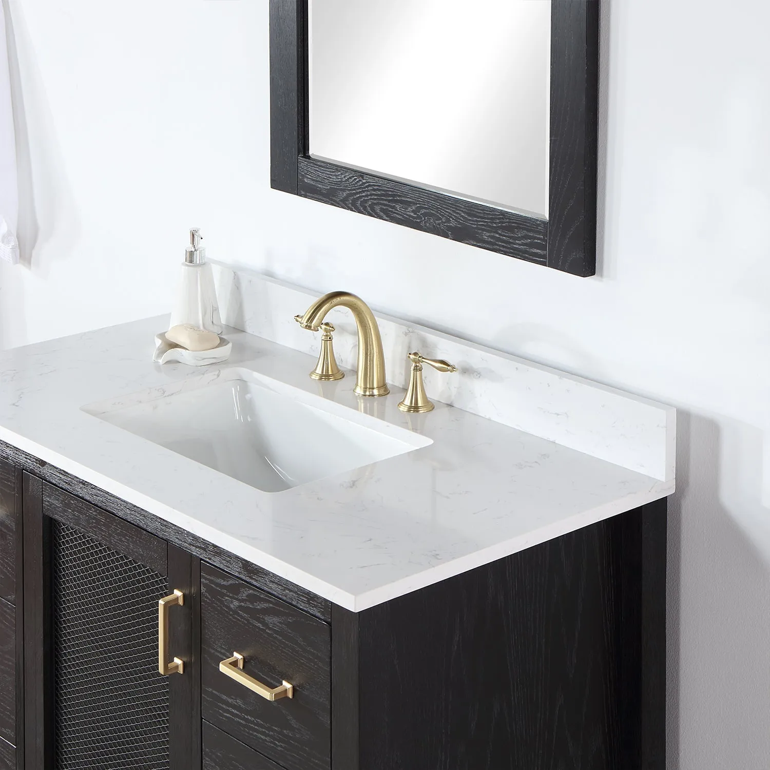 Altair Designs Hadiya 42" Single Bathroom Vanity Set with Aosta White Composite Stone Countertop - 542042-GP-AW-NM