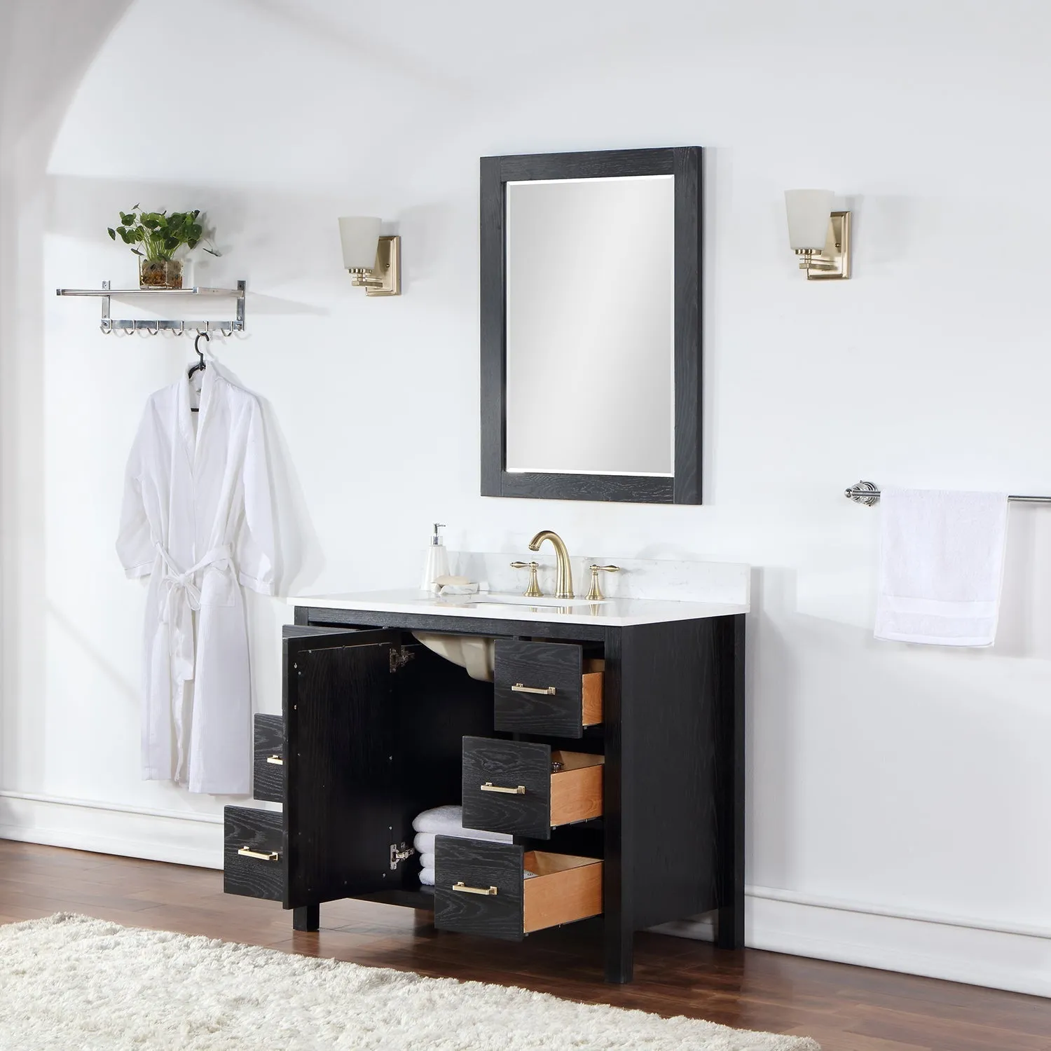 Altair Designs Hadiya 42" Single Bathroom Vanity Set with Aosta White Composite Stone Countertop - 542042-GP-AW-NM