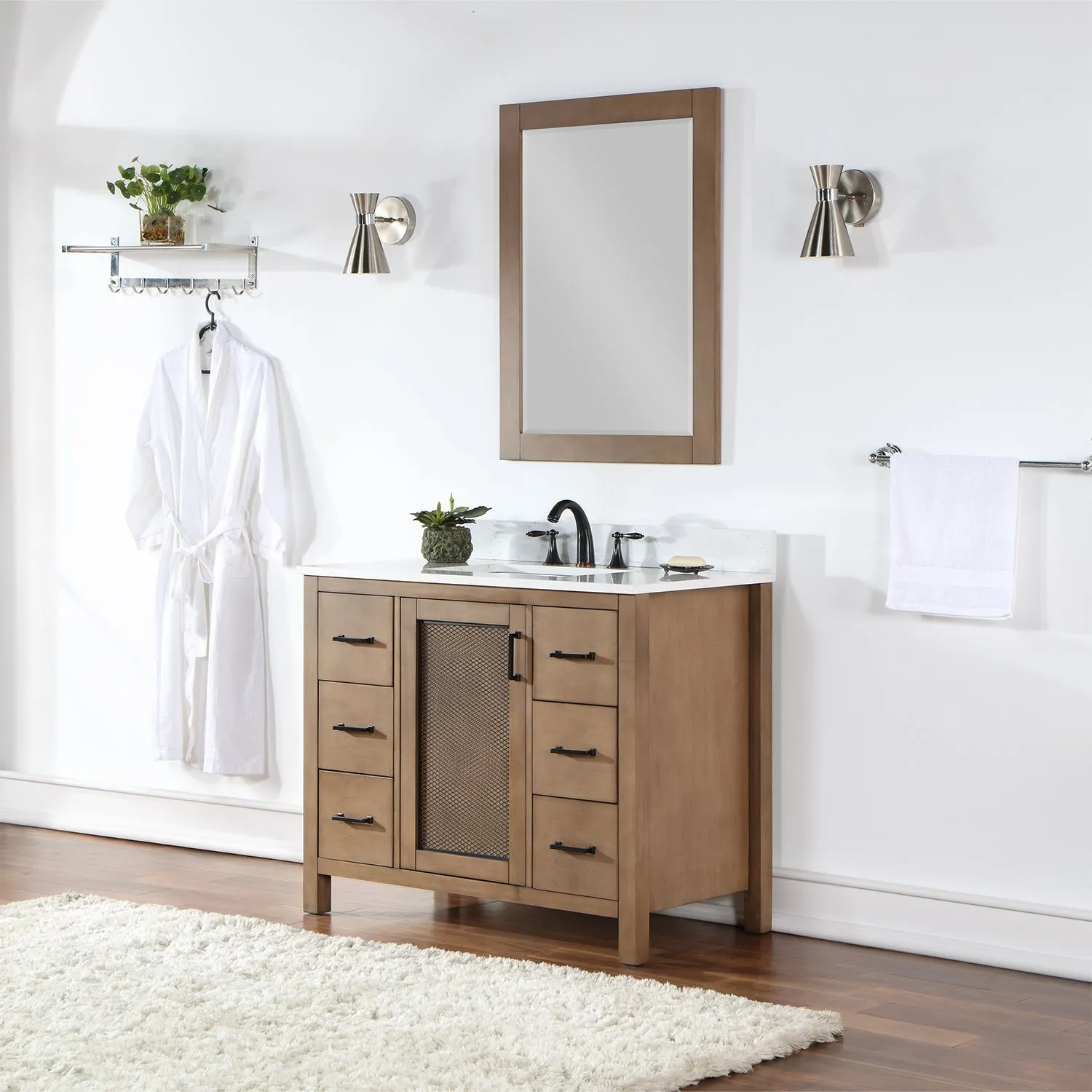 Altair Designs Hadiya 42" Single Bathroom Vanity Set with Aosta White Composite Stone Countertop - 542042-GP-AW-NM