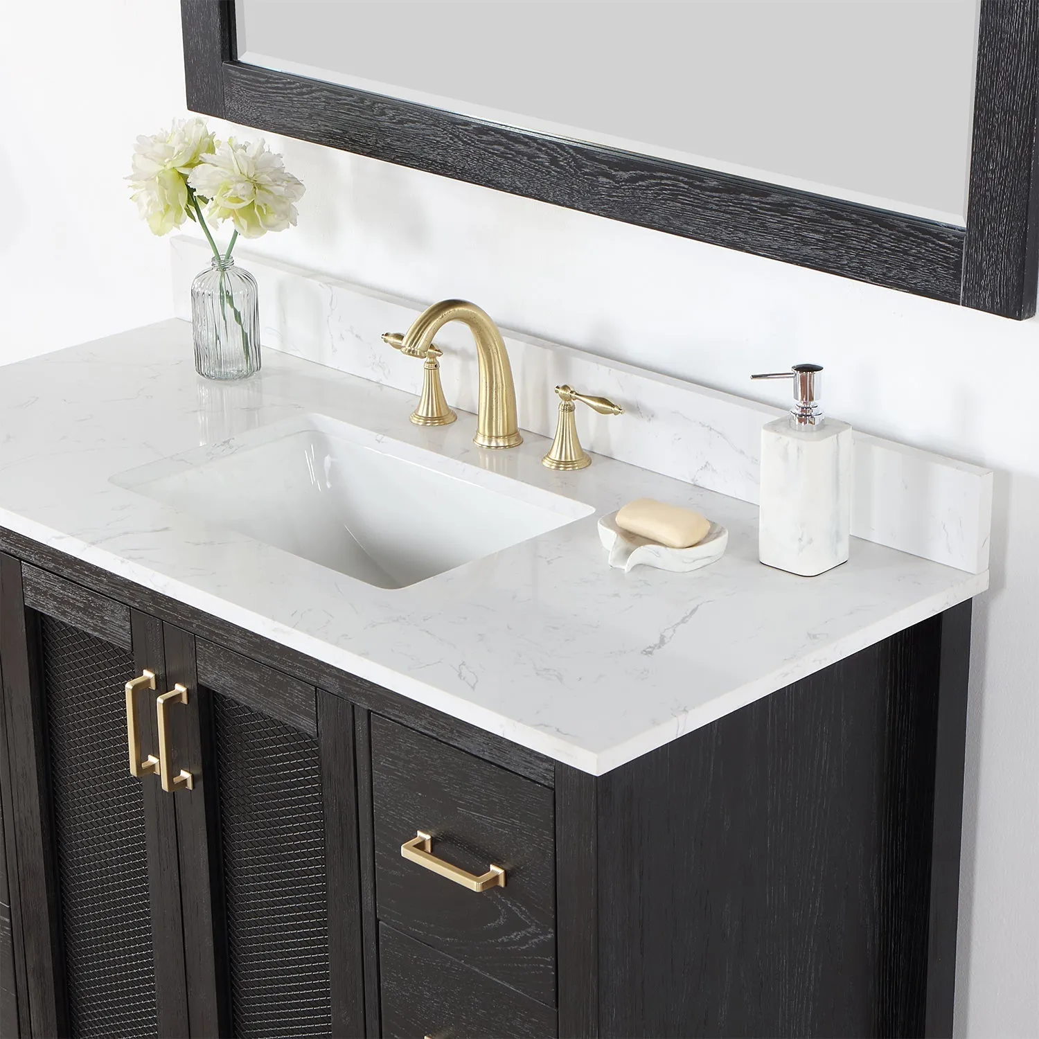 Altair Designs Hadiya 48" Single Bathroom Vanity Set with Aosta White Composite Stone Countertop - 542048-GP-AW-NM