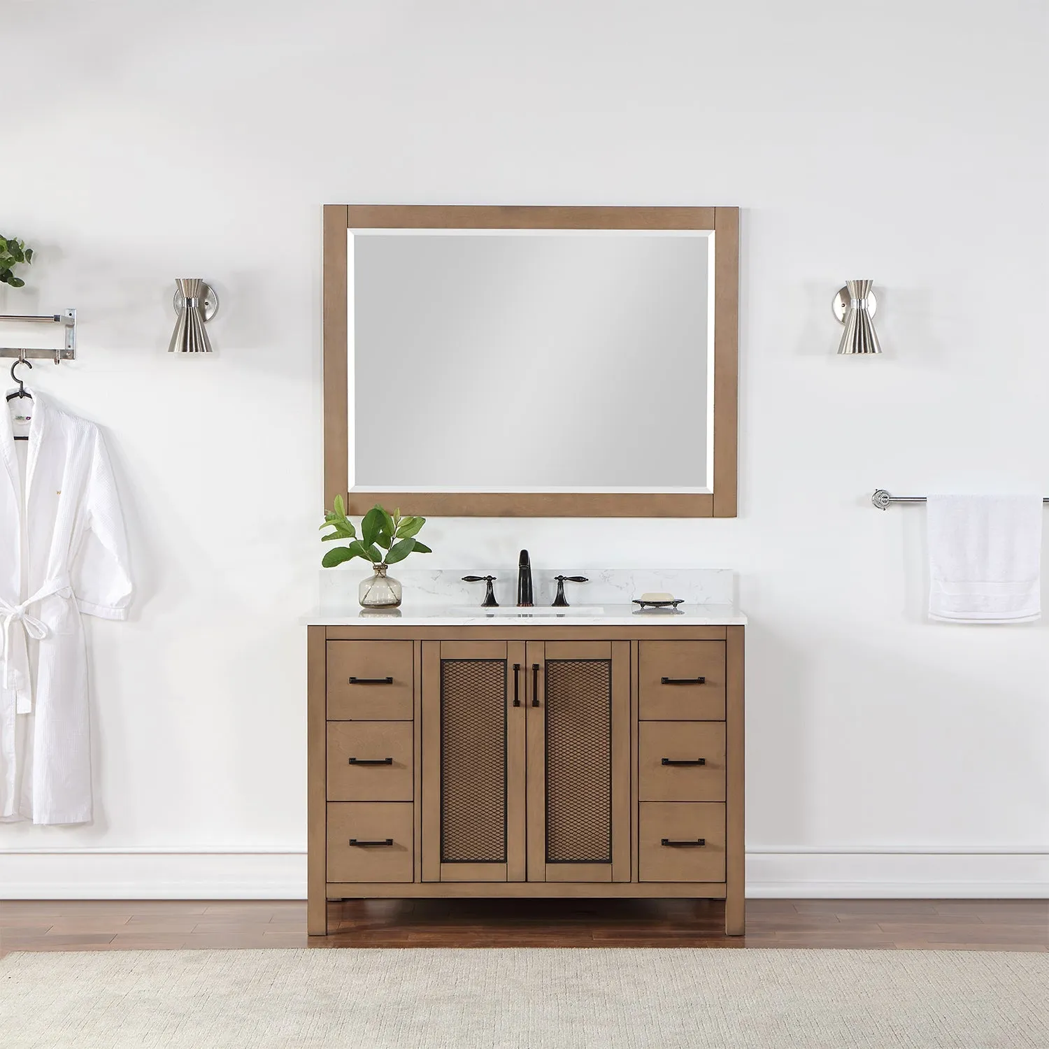 Altair Designs Hadiya 48" Single Bathroom Vanity Set with Aosta White Composite Stone Countertop - 542048-GP-AW-NM