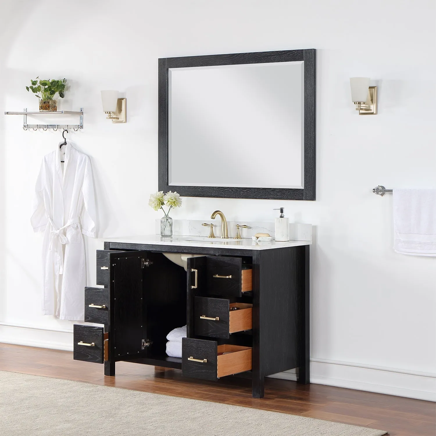 Altair Designs Hadiya 48" Single Bathroom Vanity Set with Aosta White Composite Stone Countertop - 542048-GP-AW-NM