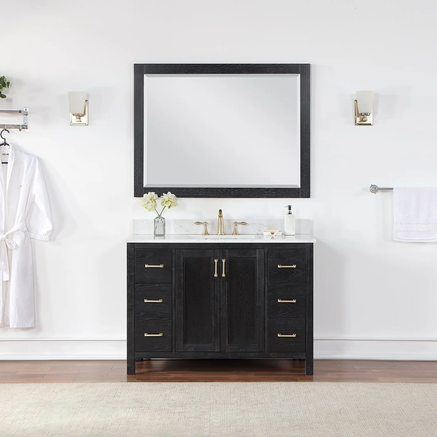 Altair Designs Hadiya 48" Single Bathroom Vanity Set with Aosta White Composite Stone Countertop - 542048-GP-AW-NM