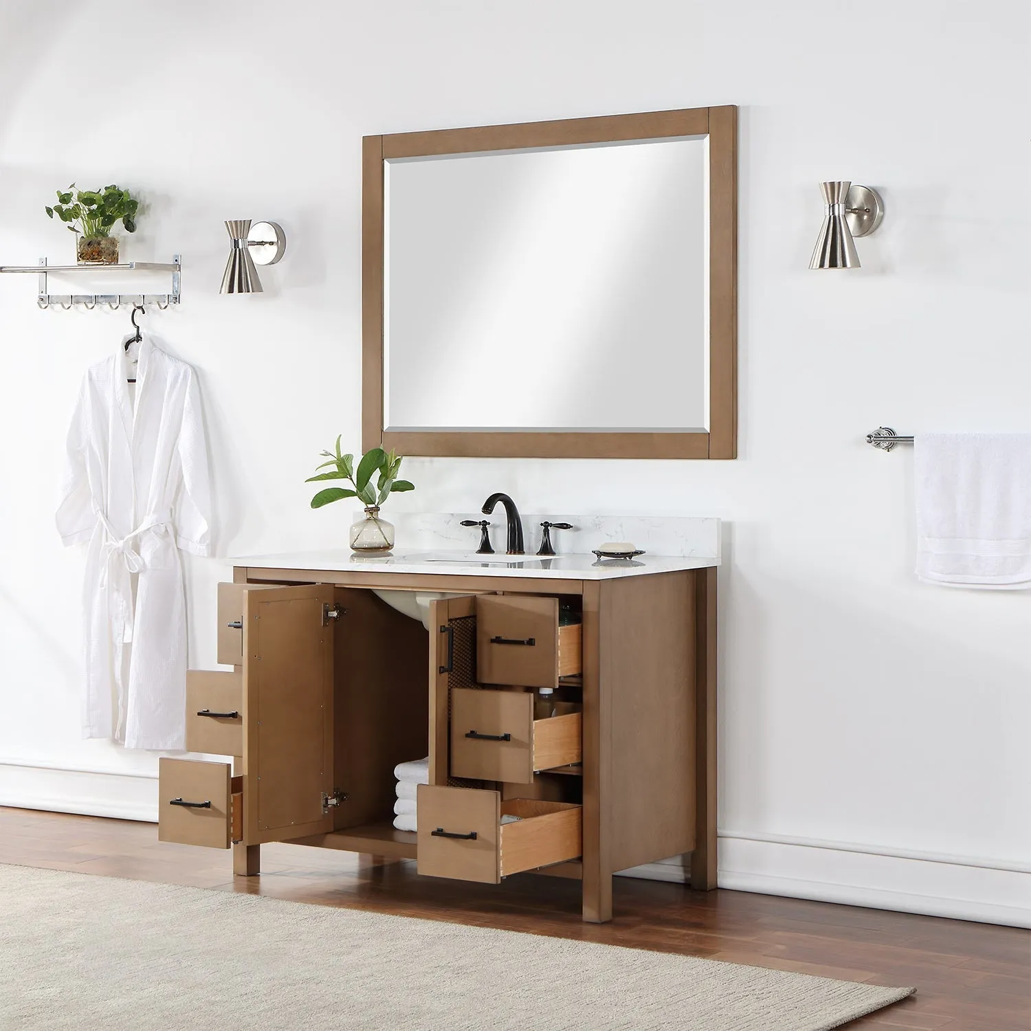 Altair Designs Hadiya 48" Single Bathroom Vanity Set with Aosta White Composite Stone Countertop - 542048-GP-AW-NM