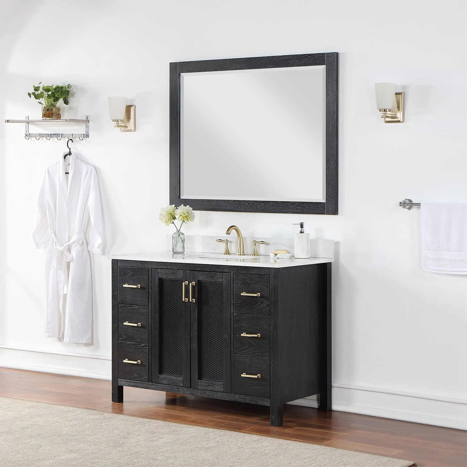 Altair Designs Hadiya 48" Single Bathroom Vanity Set with Aosta White Composite Stone Countertop - 542048-GP-AW-NM
