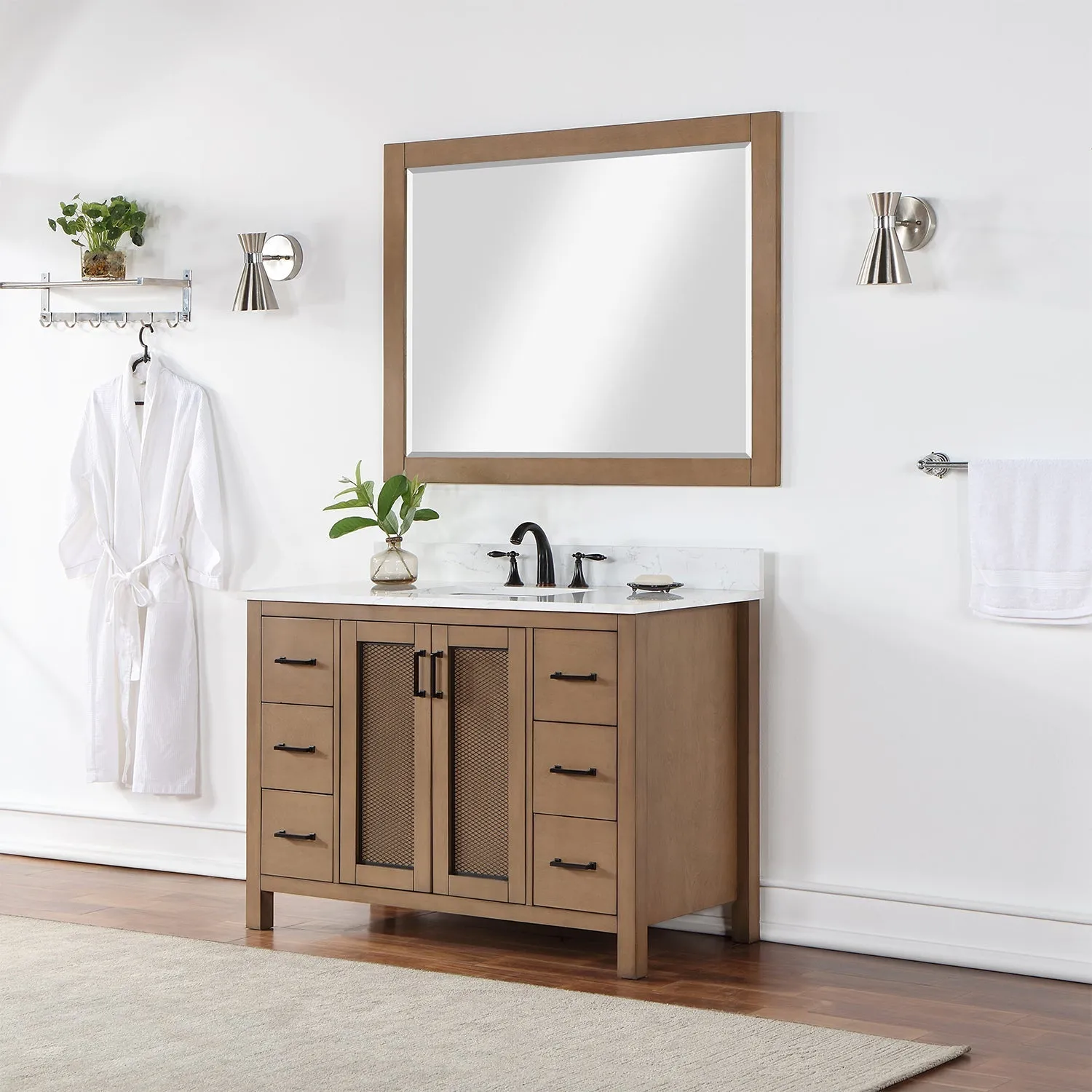Altair Designs Hadiya 48" Single Bathroom Vanity Set with Aosta White Composite Stone Countertop - 542048-GP-AW-NM